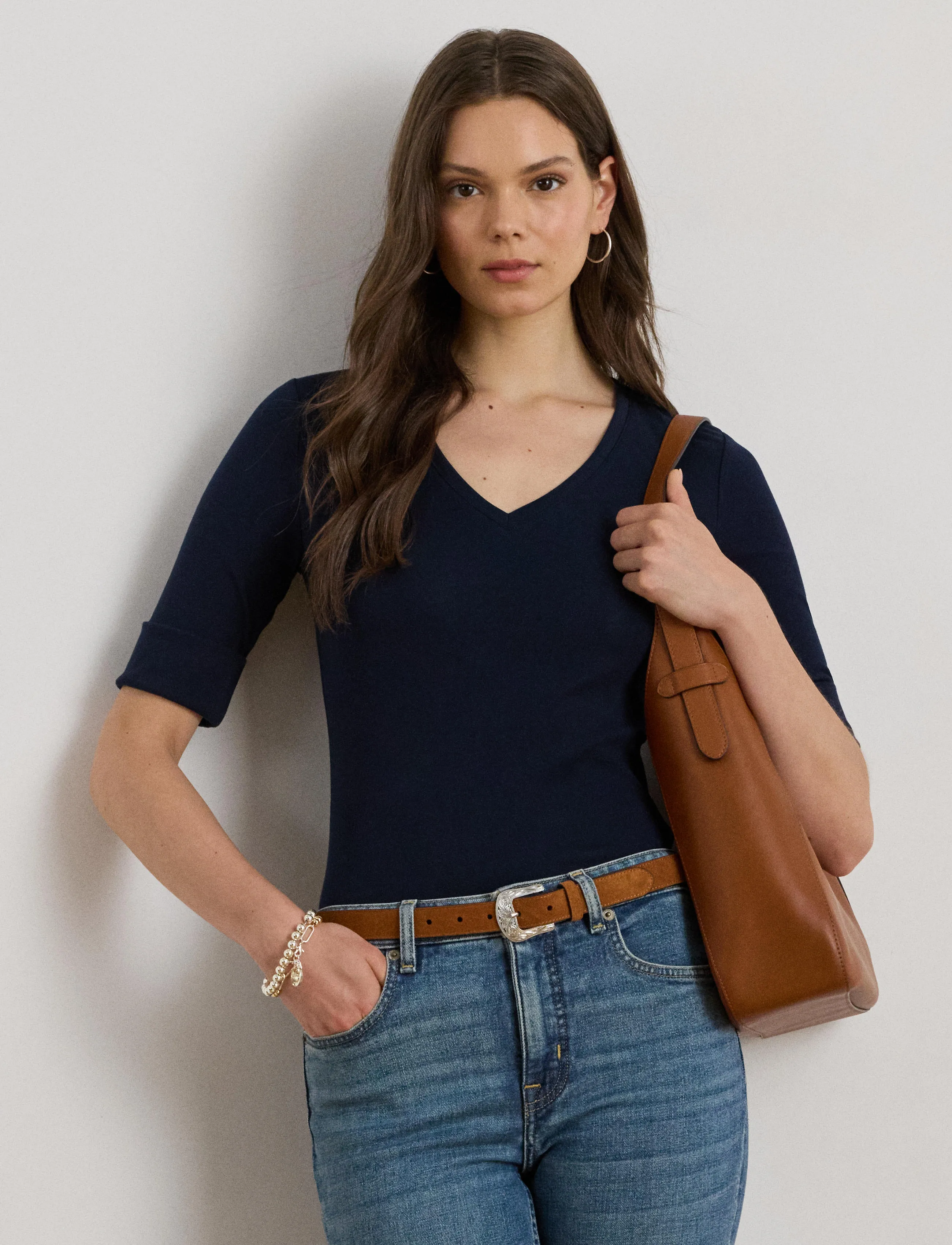 Lauren Ralph Lauren - RFND STRTCH 1X1 RIB-ELB-KNT - pullover - lauren navy - 3