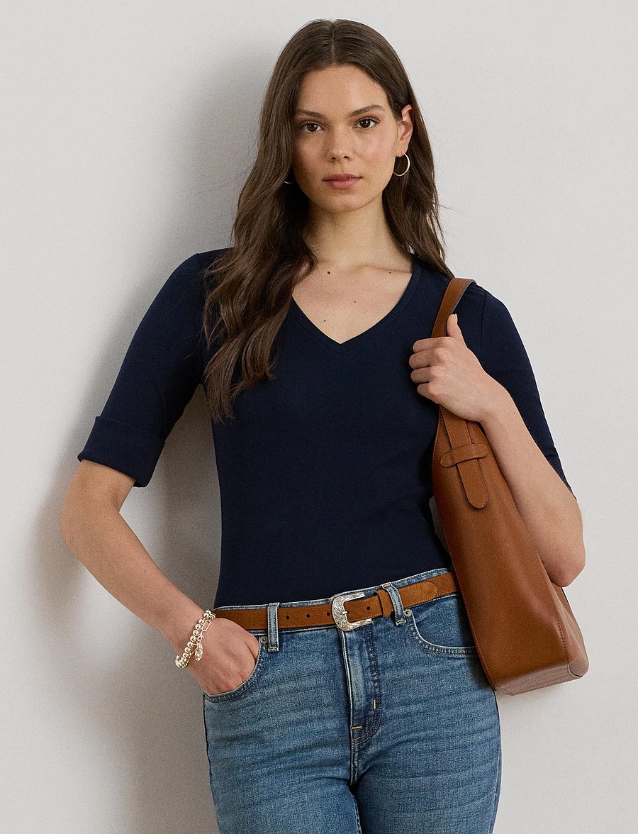 Lauren Ralph Lauren - RFND STRTCH 1X1 RIB-ELB-KNT - pullover - lauren navy - 3