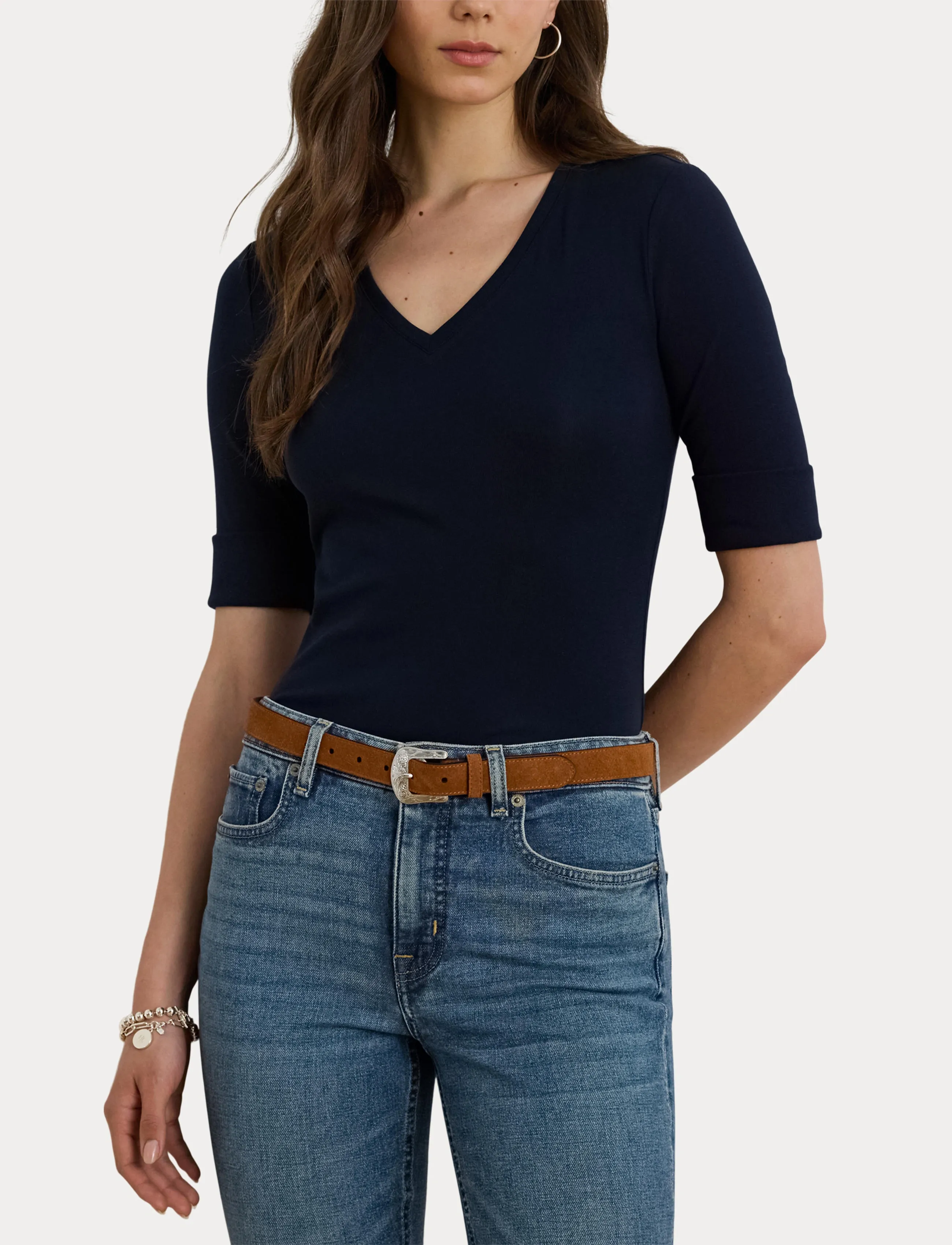 Lauren Ralph Lauren - RFND STRTCH 1X1 RIB-ELB-KNT - pullover - lauren navy - 5