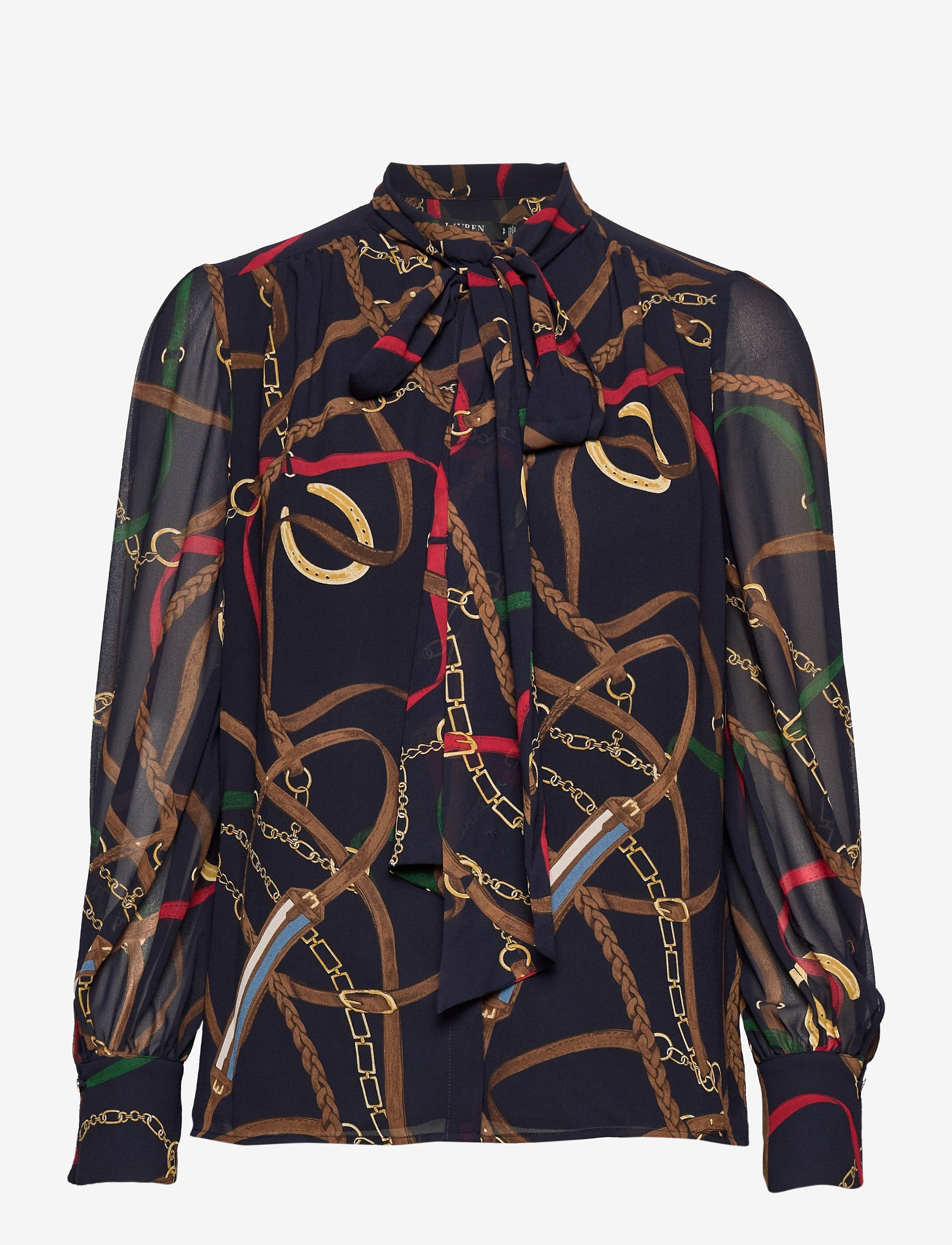 Lauren Ralph Lauren - Print Georgette Tie-Neck Top - lauren navy multi - 0