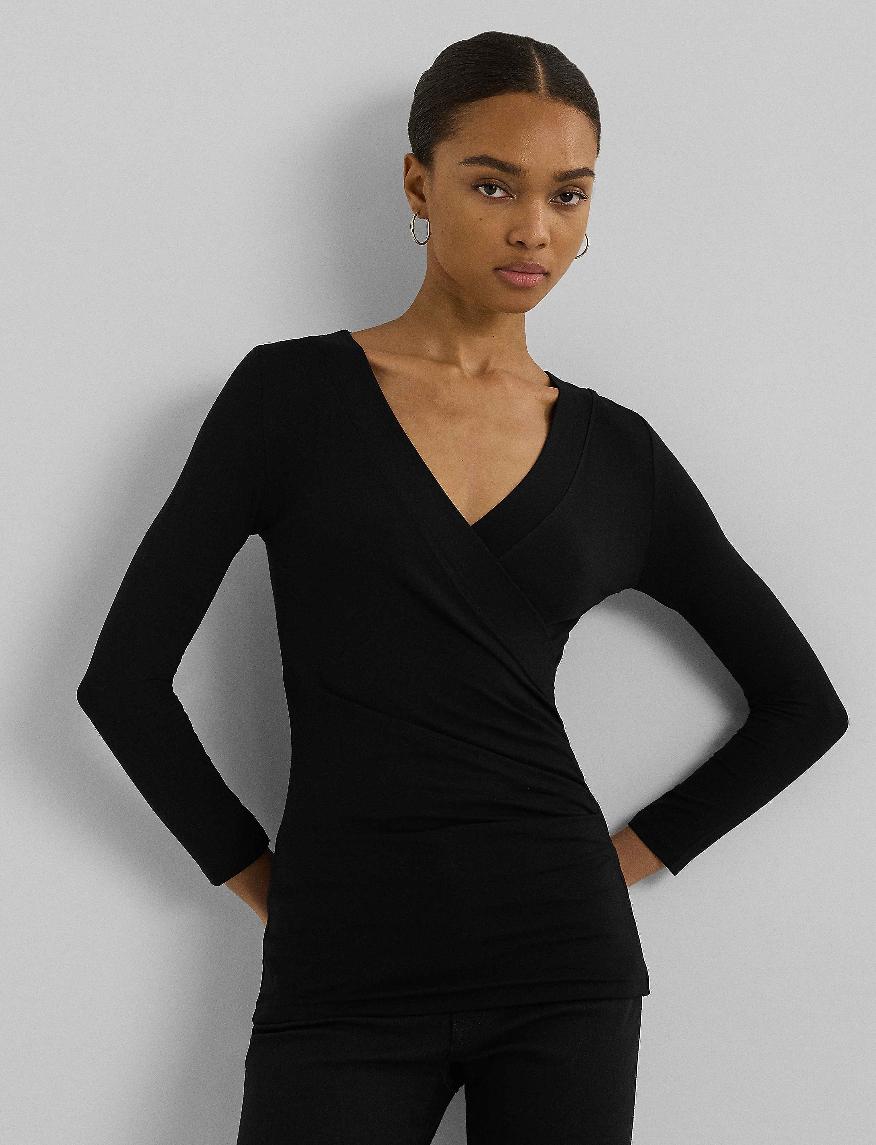 Lauren Ralph Lauren Surplice Jersey Top - Blusen - POLO BLACK / black