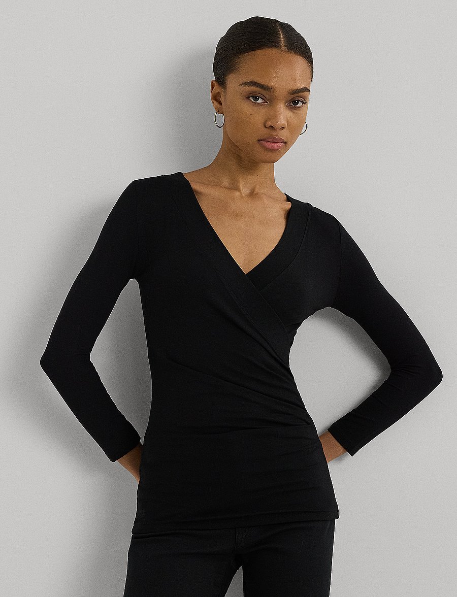 Lauren Ralph Lauren - Surplice Jersey Top - langärmlige blusen - polo black - 0