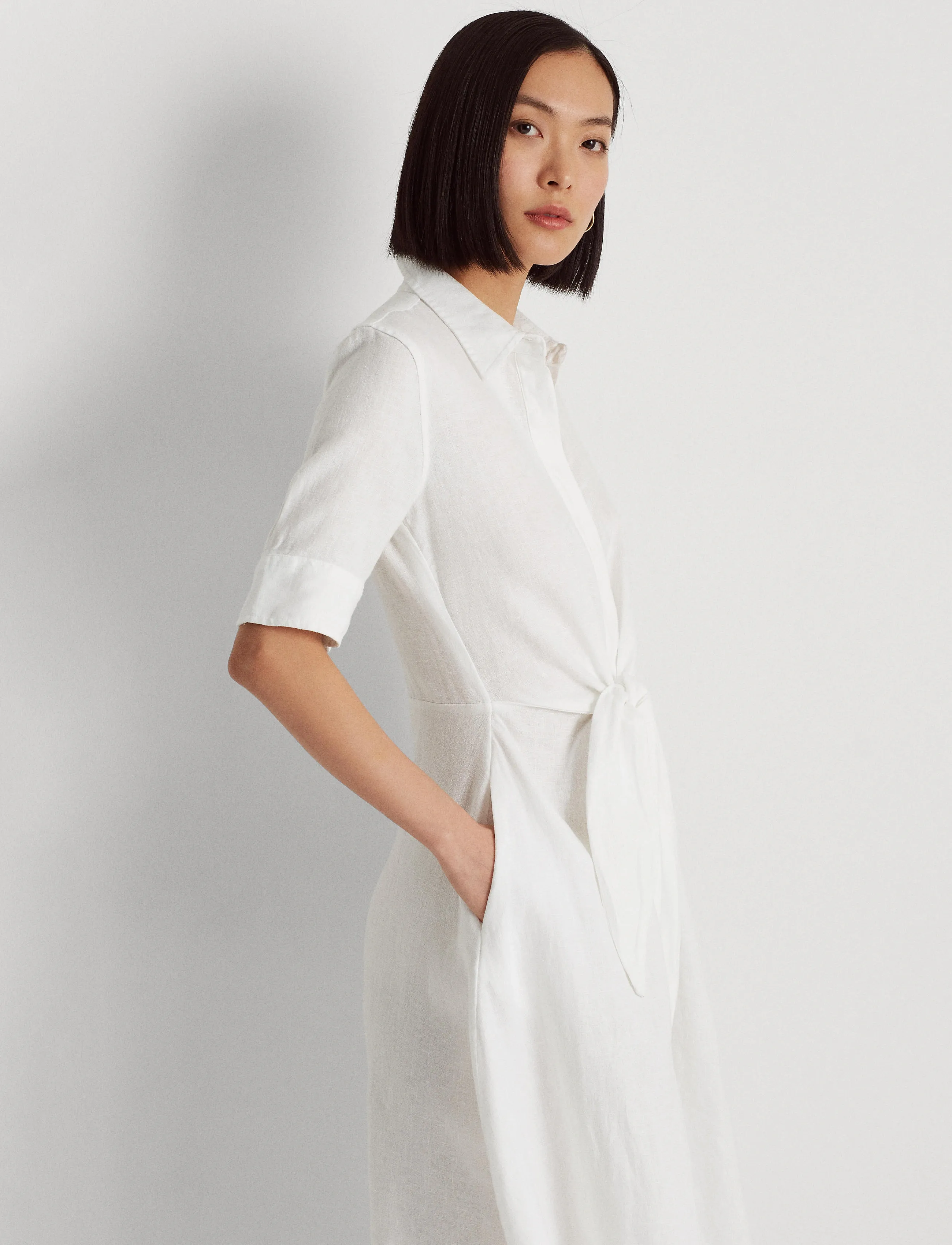 Lauren Ralph Lauren Tie-Front Linen Shirtdress - Kleidung - WHITE / white