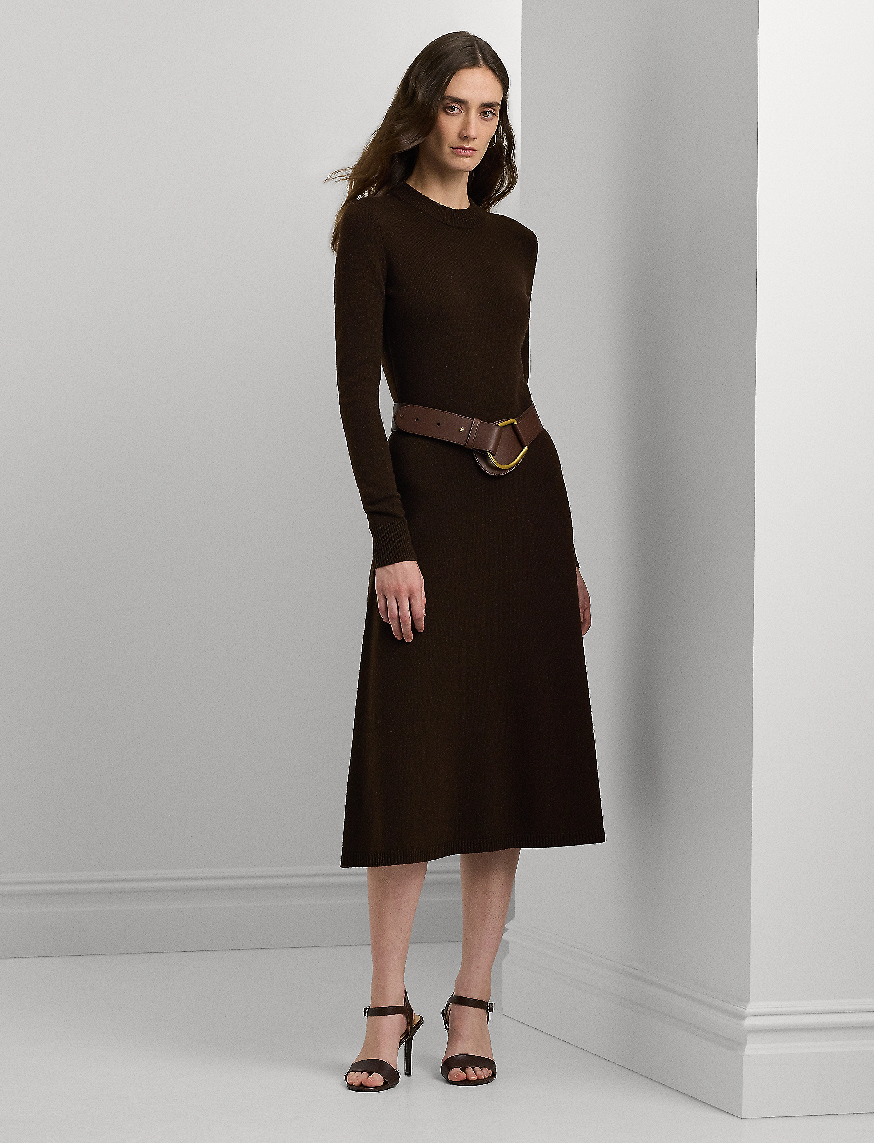 Lauren Ralph Lauren - Wool-Blend Long-Sleeve Sweater Dress - circuit brown - 0