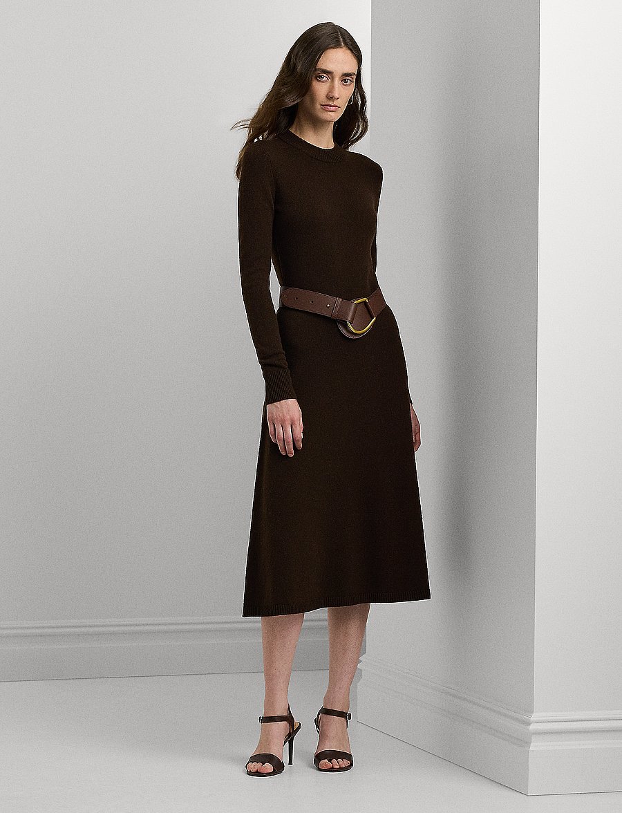 Lauren Ralph Lauren - Wool-Blend Long-Sleeve Sweater Dress - circuit brown - 0