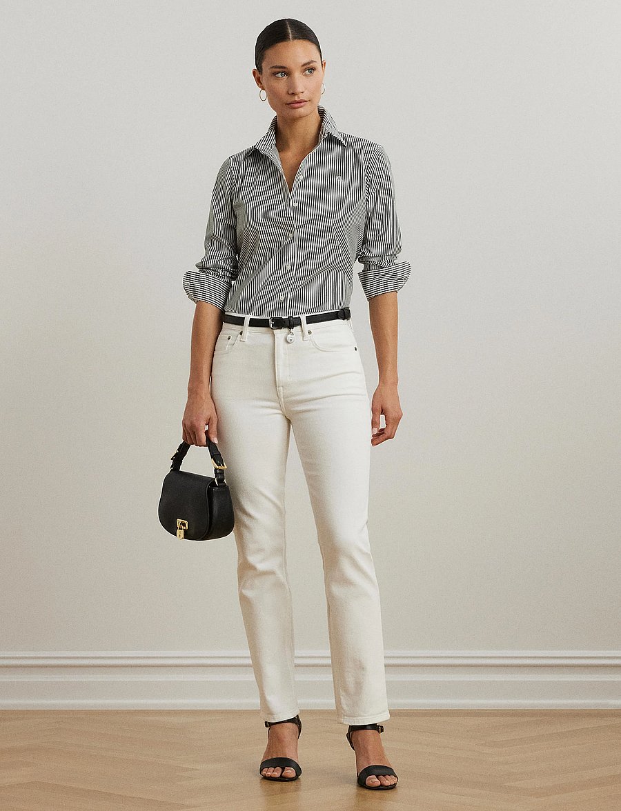 Lauren Ralph Lauren - Classic Fit Striped Cotton Shirt - langærmede skjorter - black/white - 0