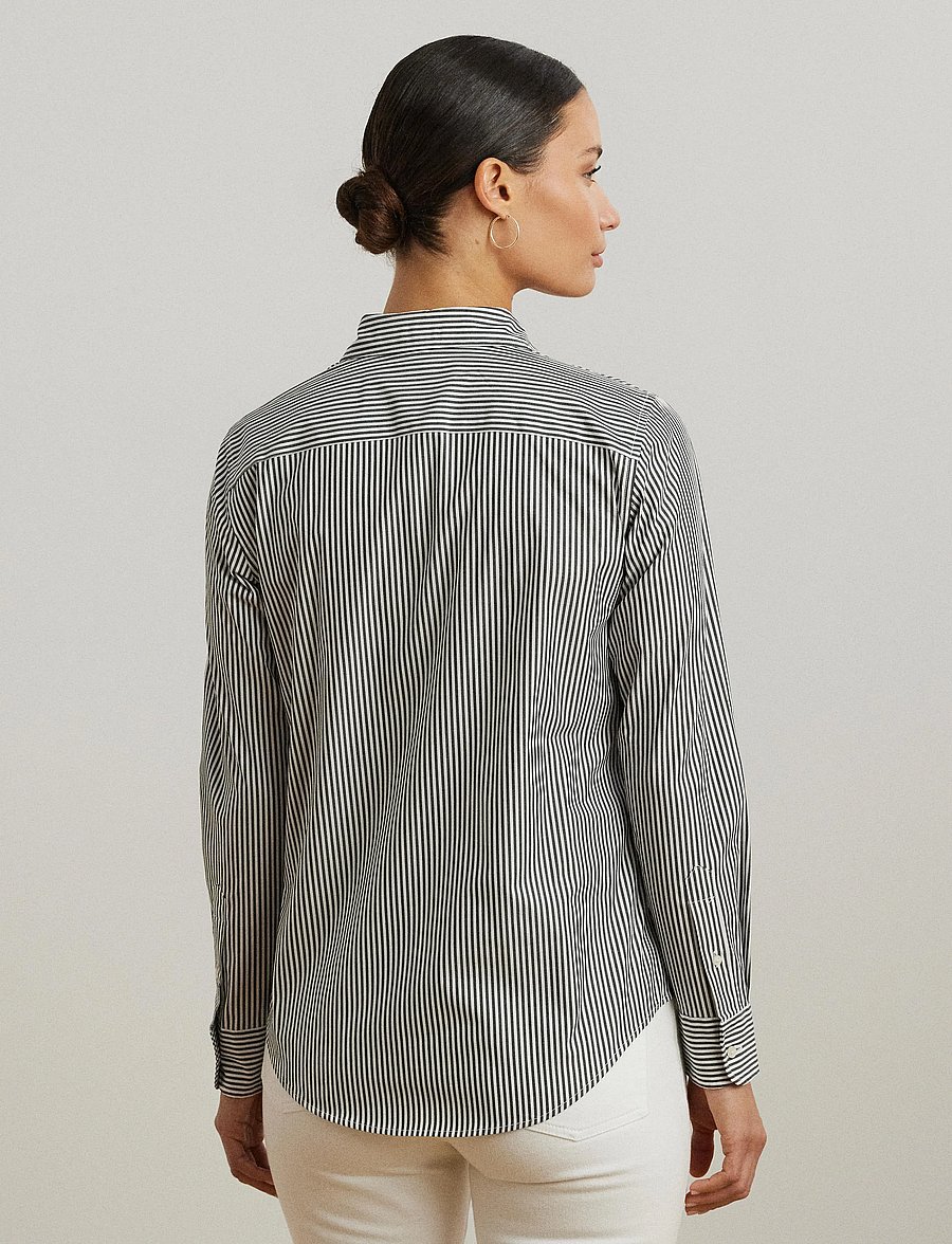 Lauren Ralph Lauren - Classic Fit Striped Cotton Shirt - langærmede skjorter - black/white - 3