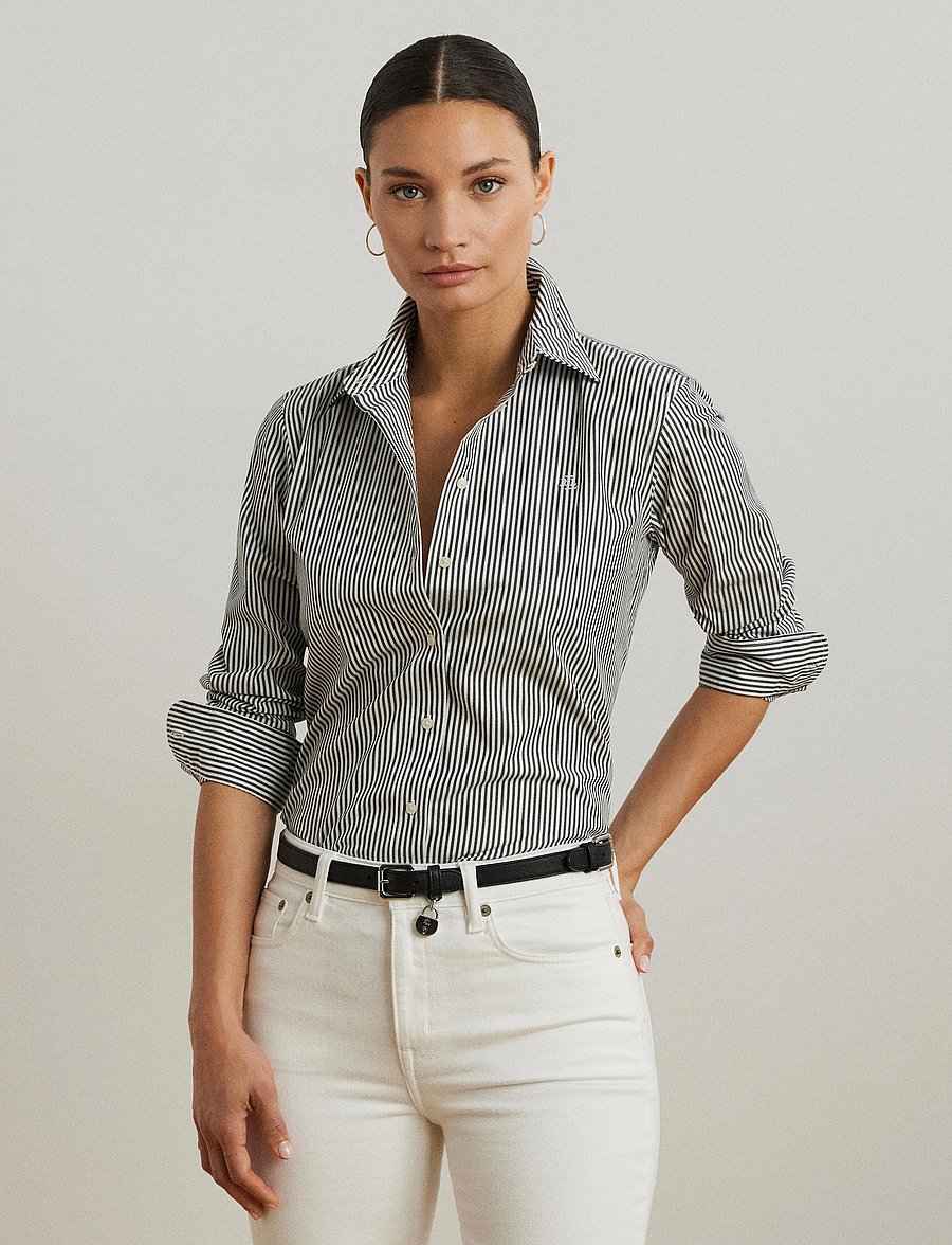 Lauren Ralph Lauren - Classic Fit Striped Cotton Shirt - langærmede skjorter - black/white - 4