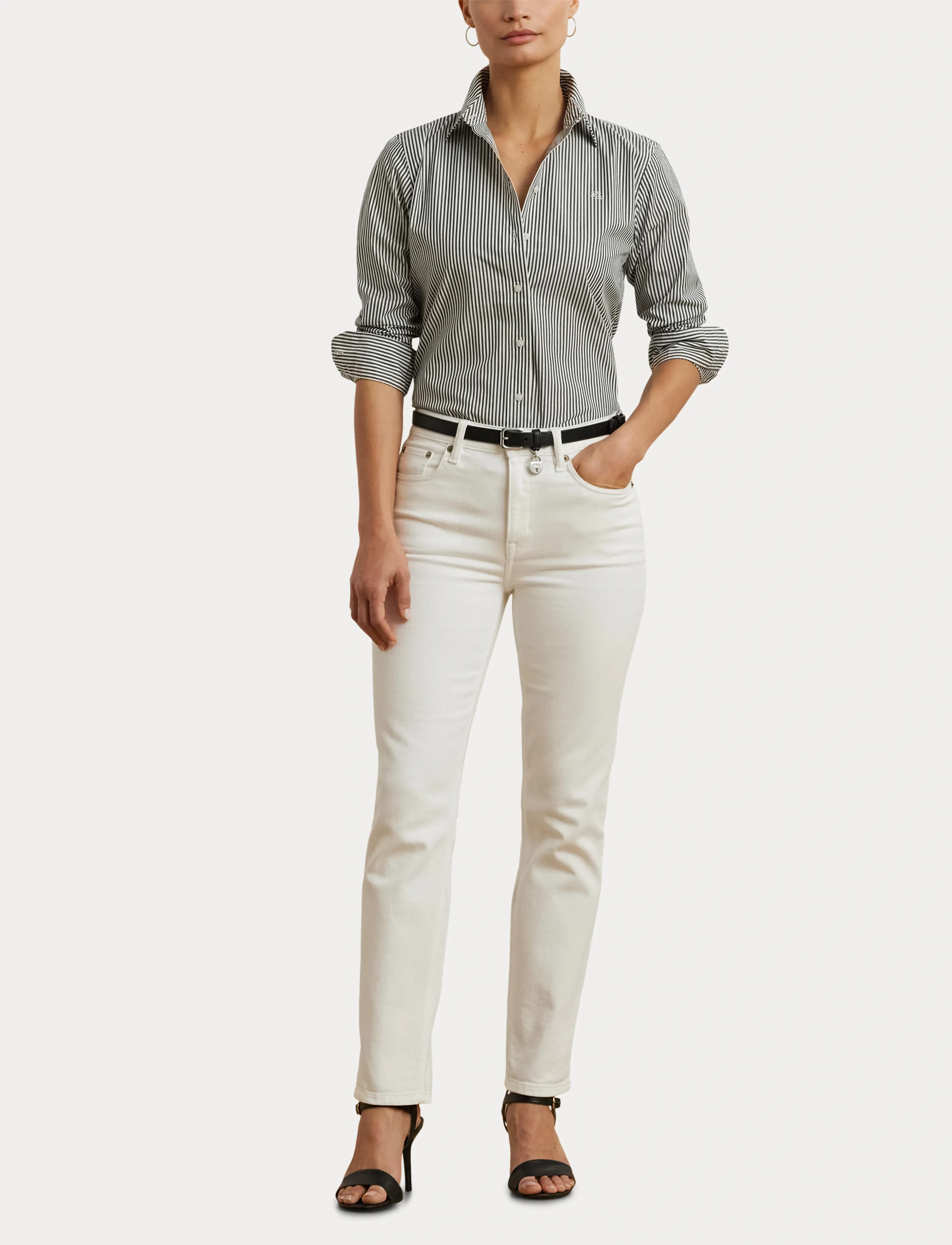 Lauren Ralph Lauren - Classic Fit Striped Cotton Shirt - pikkade varrukatega särgid - black/white - 5