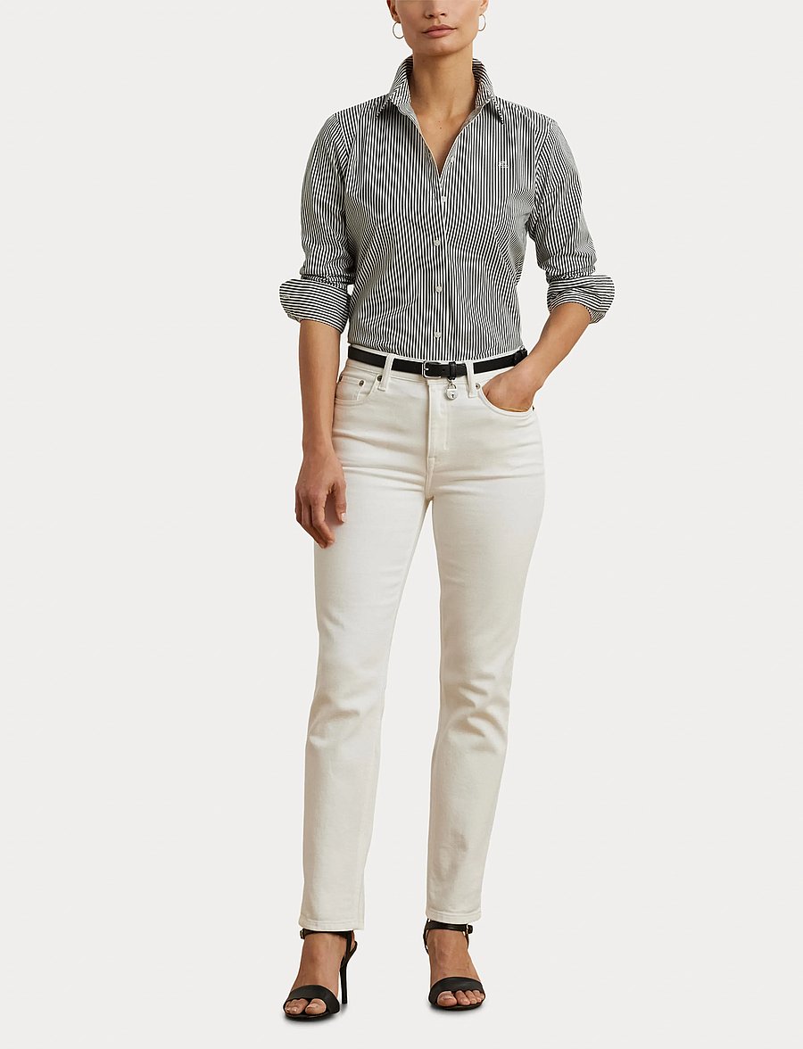 Lauren Ralph Lauren - Classic Fit Striped Cotton Shirt - langærmede skjorter - black/white - 5