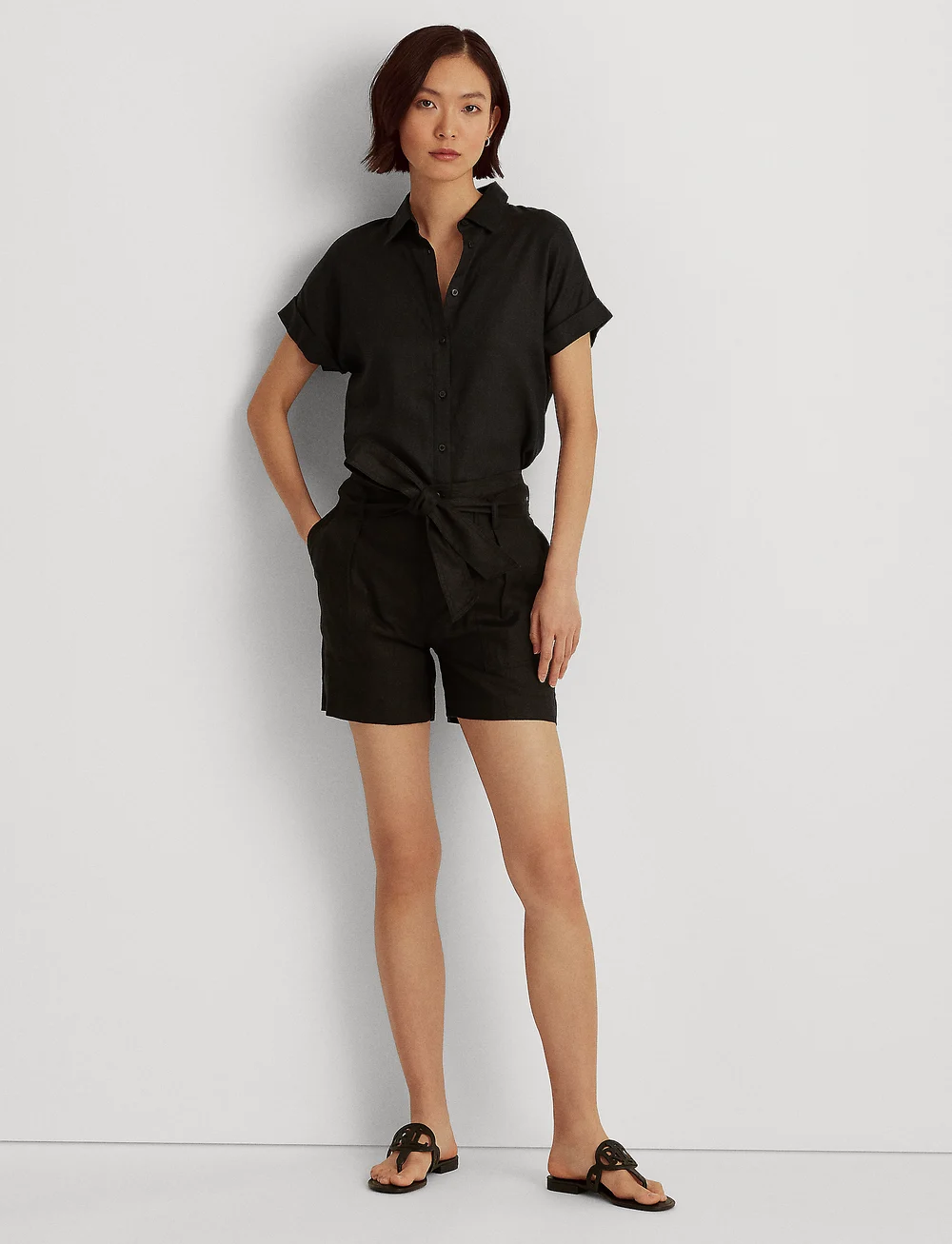 Lauren Ralph Lauren - Belted Linen Short - pellava shortsit - polo black - 0