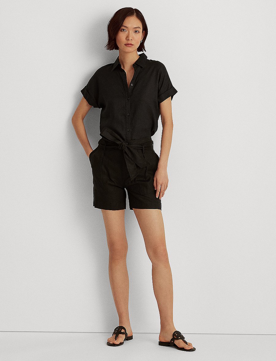 Lauren Ralph Lauren - Belted Linen Short - linased lühikesed püksid - polo black - 0