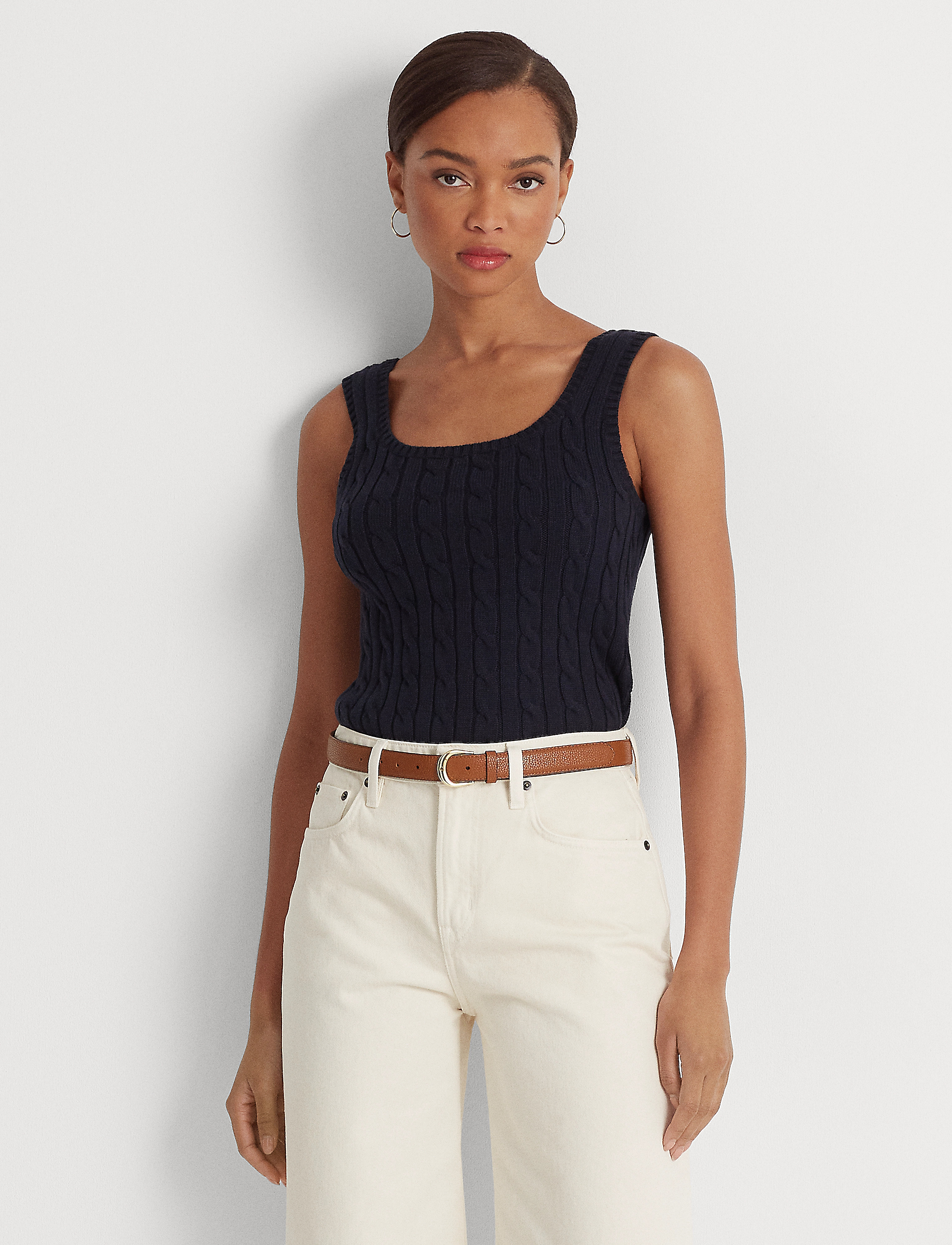 Lauren Ralph Lauren Cable-Knit Sleeveless Sweater - T-shirts & Tops - LAUREN NAVY / navy