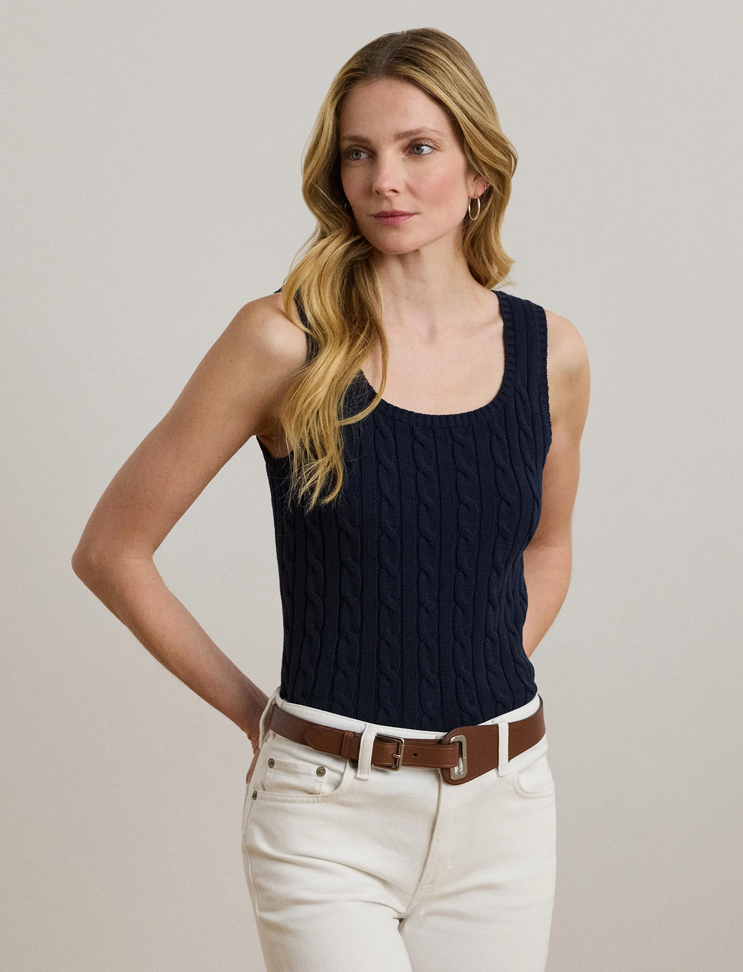 Lauren Ralph Lauren Cable-Knit Sleeveless Sweater - Tanktops - LAUREN NAVY / navy