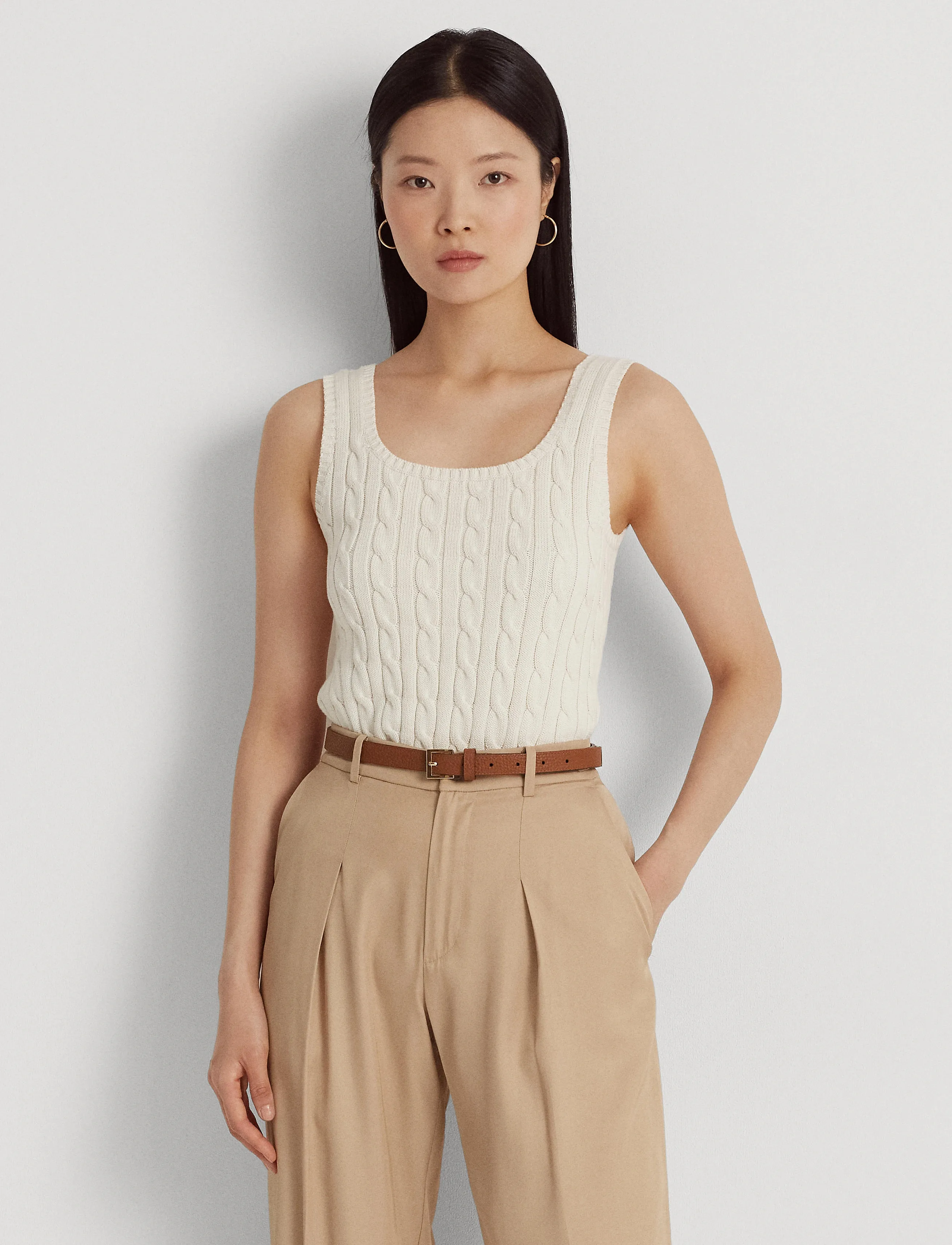 Lauren Ralph Lauren - Cable-Knit Sleeveless Sweater - Ärmellose tops - mascarpone cream - 4