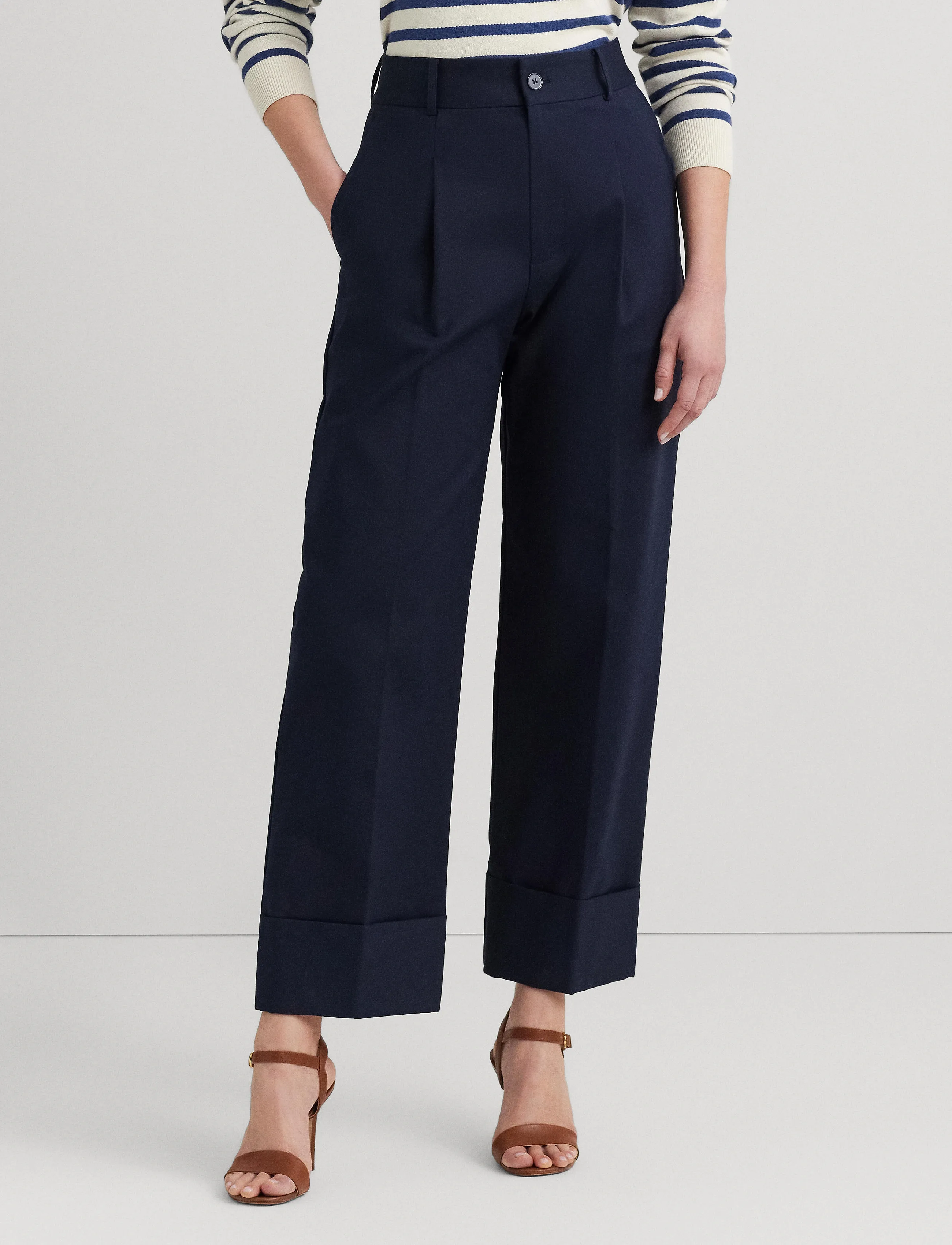 Lauren Ralph Lauren Double-Faced Stretch Cotton Ankle Pant, 40, Navy, Bukser > Lige Ben, Dame
