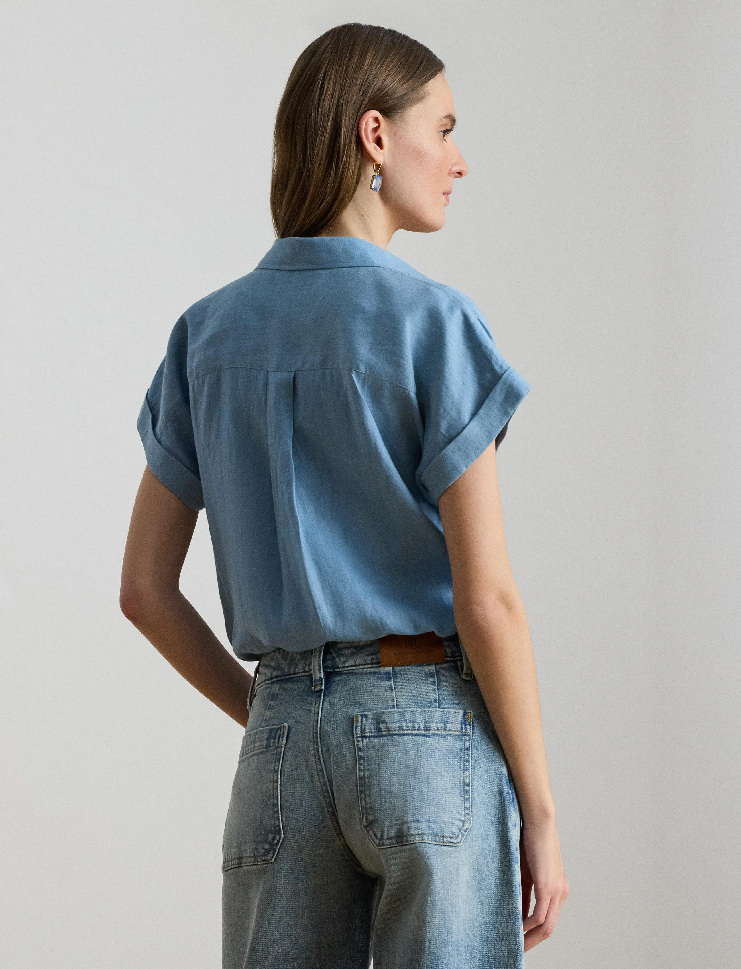 Lauren Ralph Linen Short-Sleeve Shirt, S, Shirts, Blau - Short-sleeved, Frauen