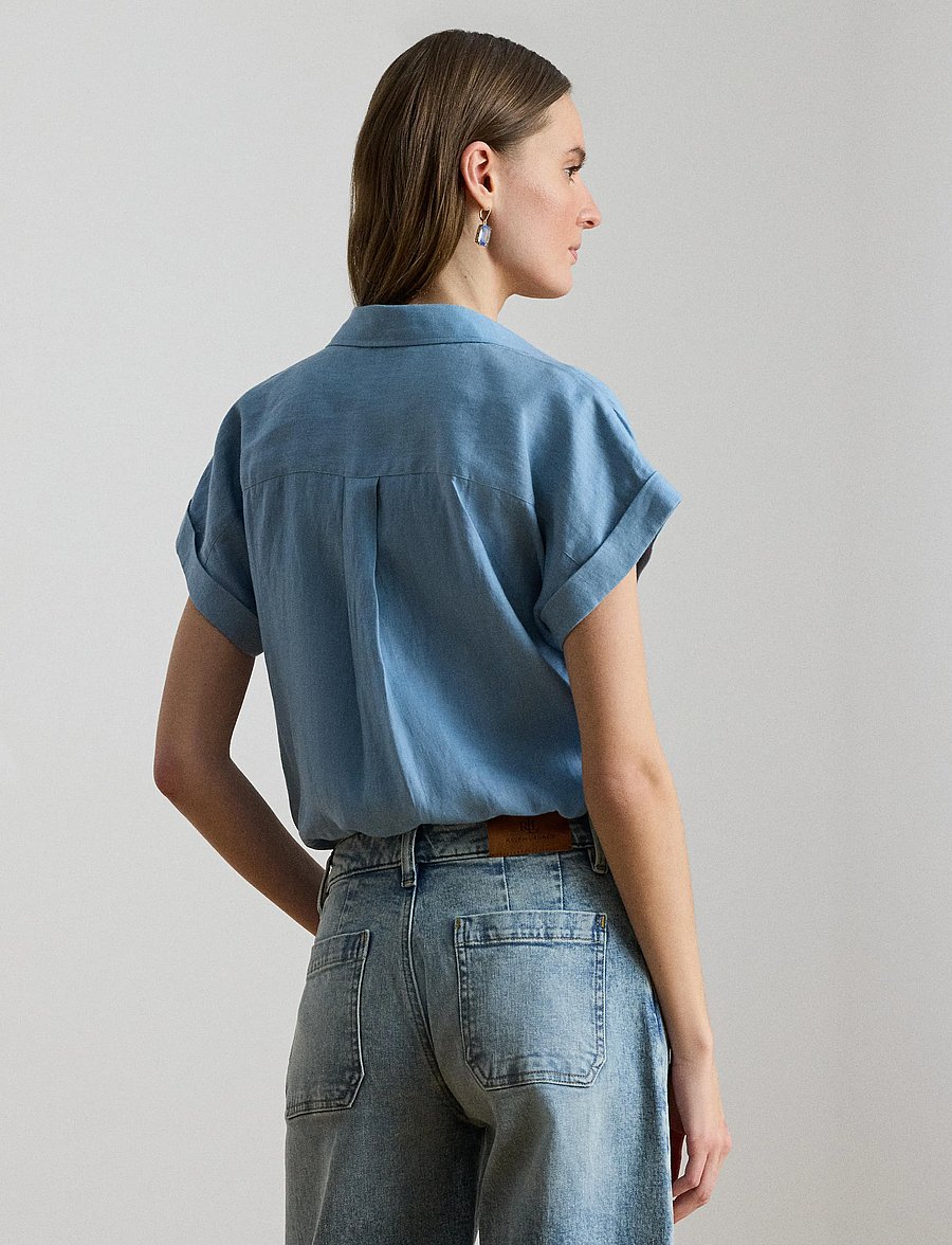 Lauren Ralph Lauren - Linen Short-Sleeve Shirt - hørskjorter - blue note - 2