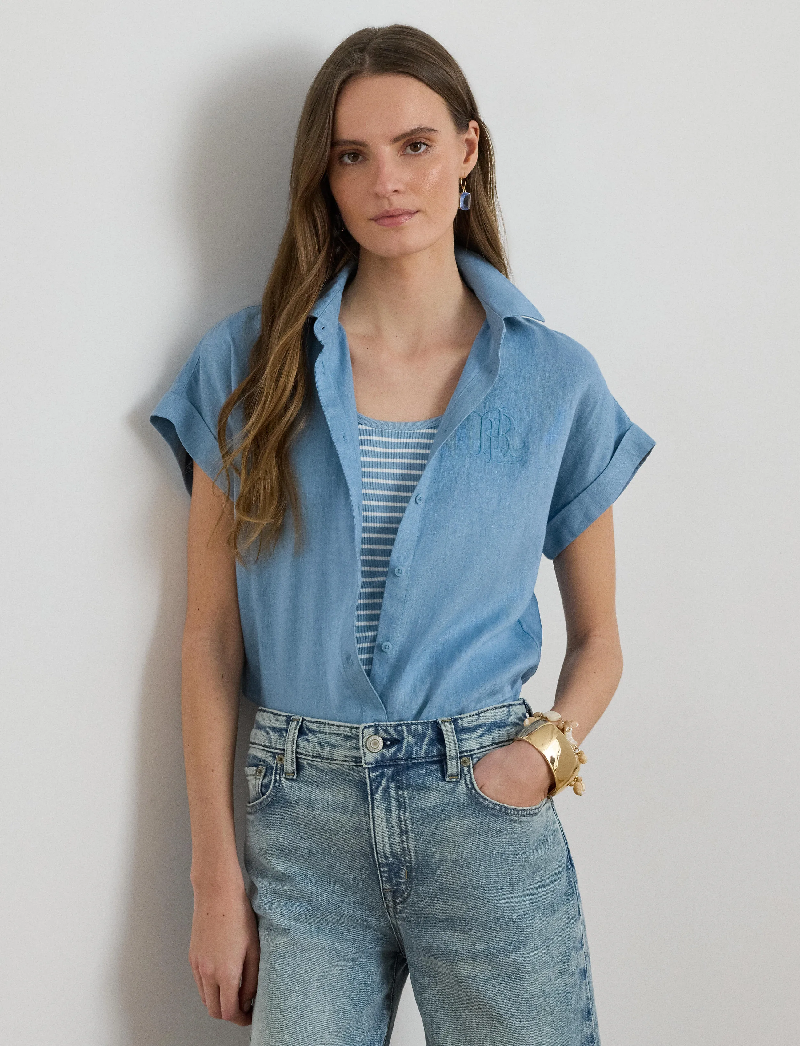 Lauren Ralph Lauren Linen Short-Sleeve Shirt - Bluser & Skjorter - BLUE NOTE / blue