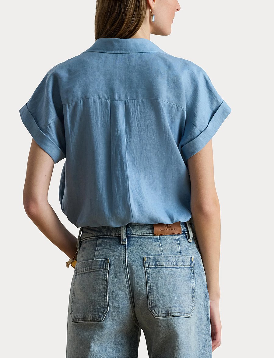 Lauren Ralph Lauren - Linen Short-Sleeve Shirt - hørskjorter - blue note - 5