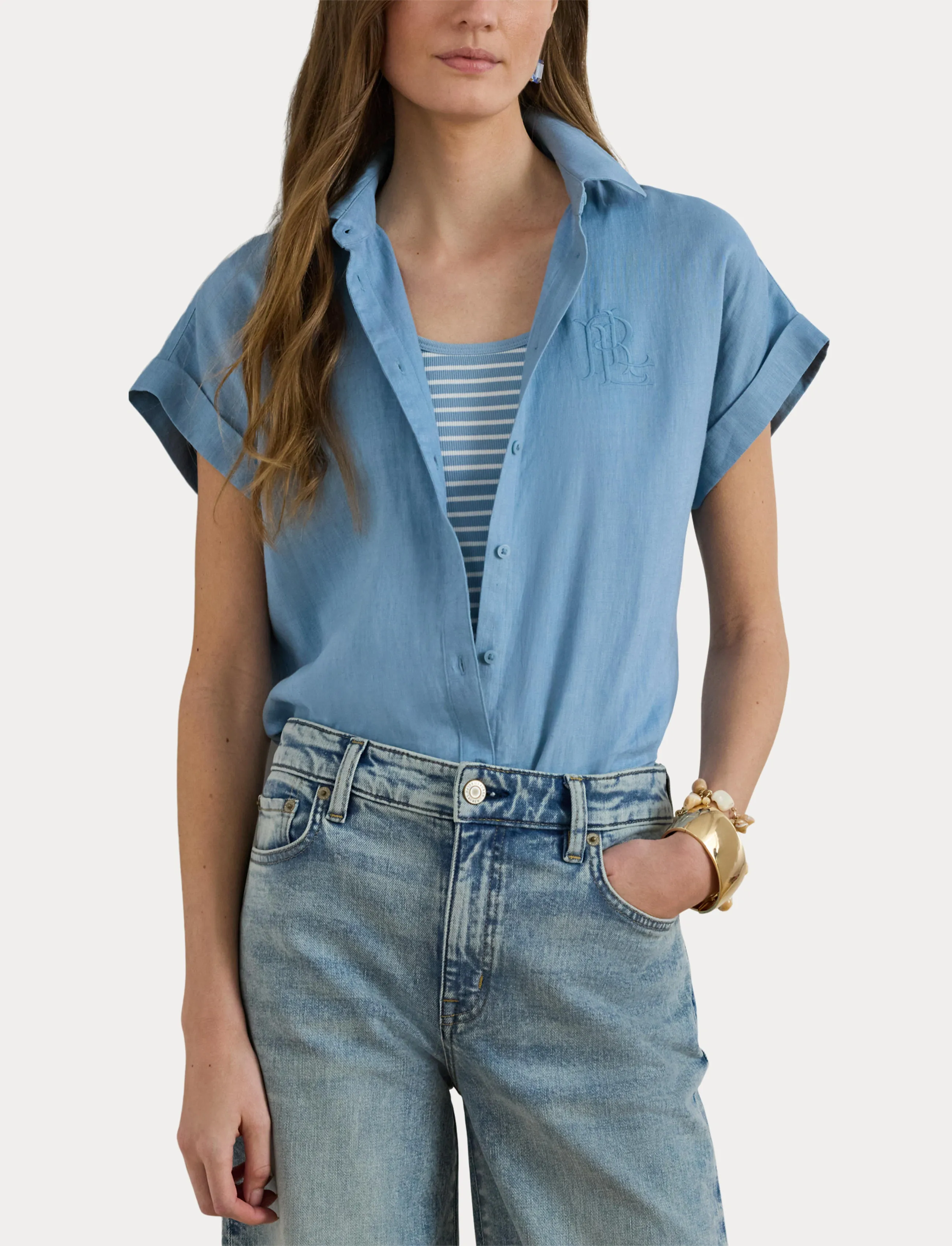 Lauren Ralph Lauren Linen Short-Sleeve Shirt - Lauren Ralph Lauren - BLUE NOTE / blue