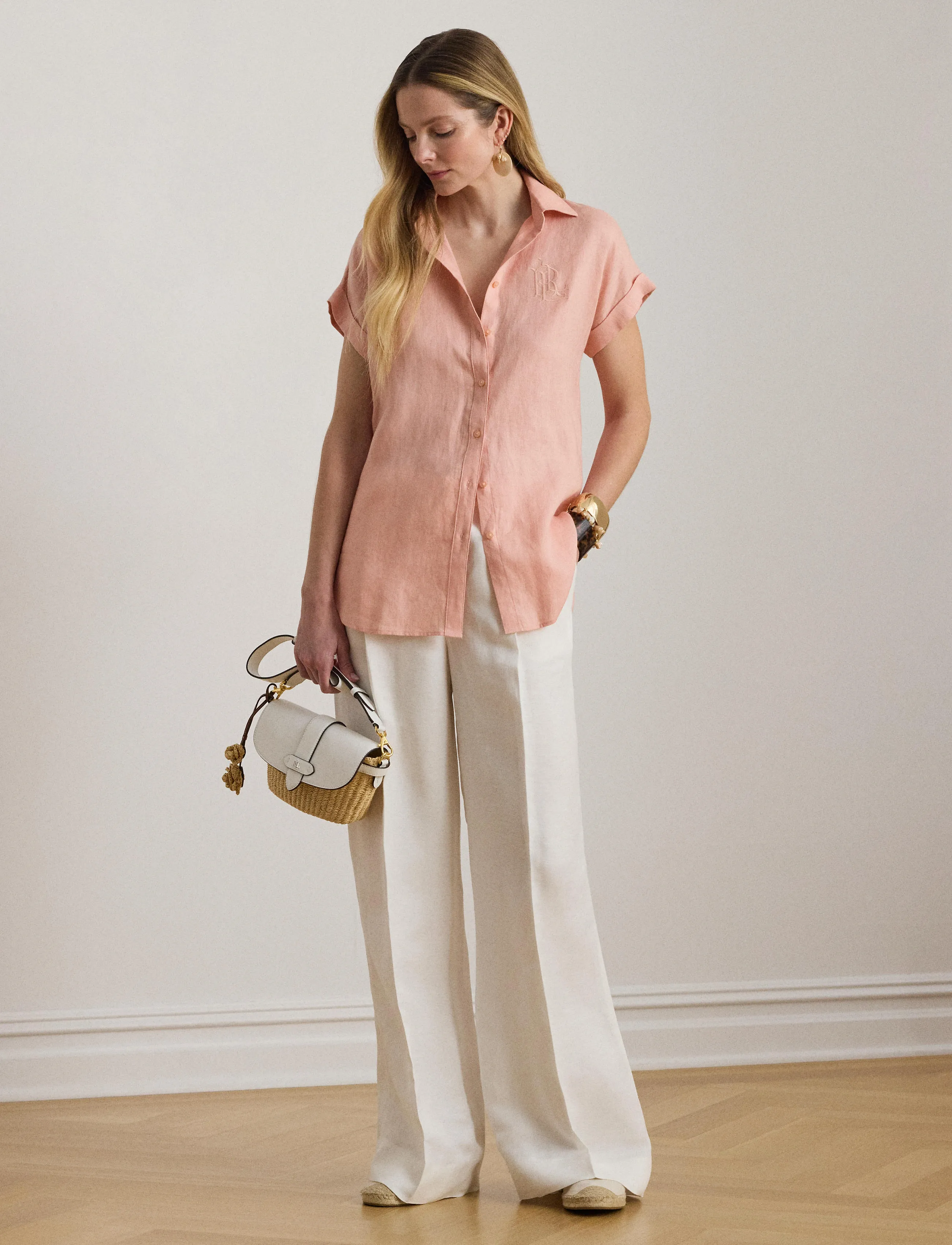 Lauren Ralph Linen Short-Sleeve Shirt, XL, Shirts, Rosa - Short-sleeved, Frauen