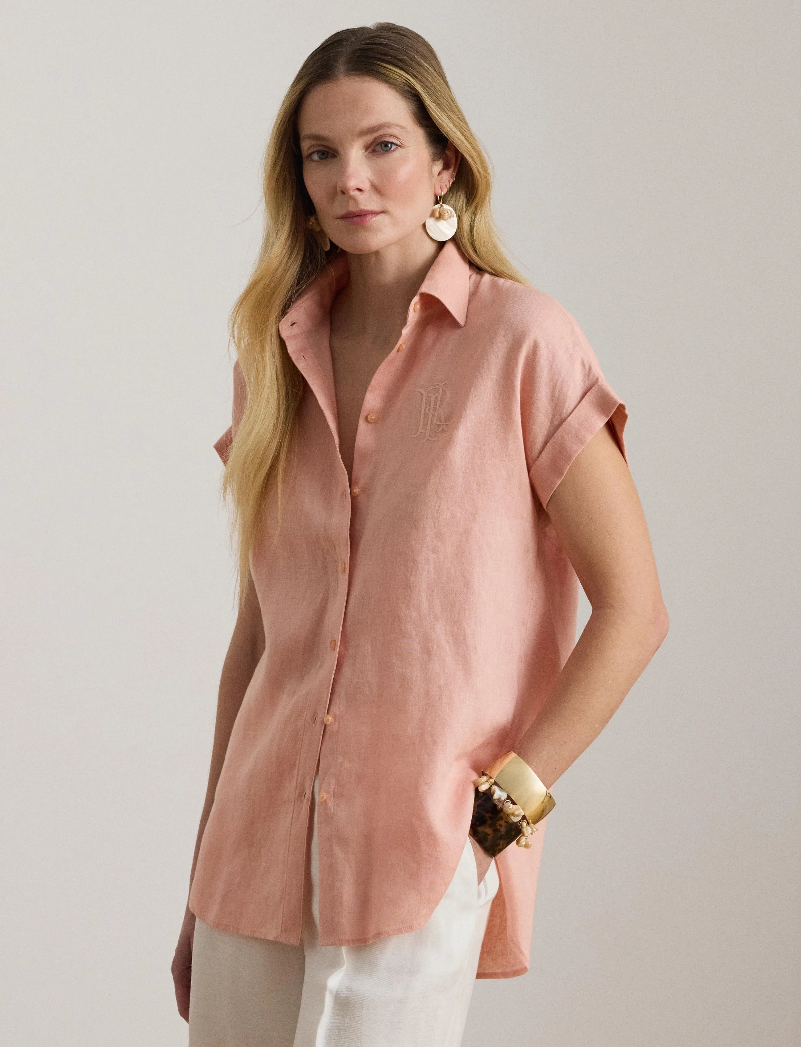 Lauren Ralph Lauren - Linen Short-Sleeve Shirt - hørskjorter - pink rhodonite - 3