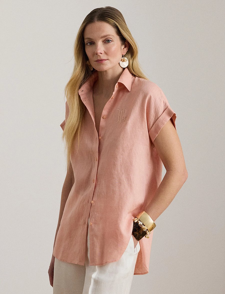 Lauren Ralph Lauren - Linen Short-Sleeve Shirt - hørskjorter - pink rhodonite - 3