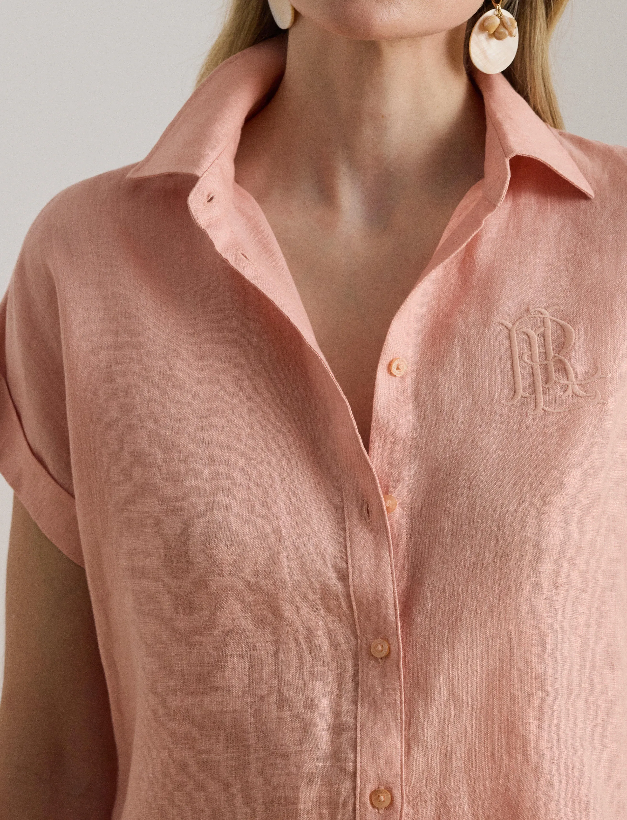 Lauren Ralph Lauren - Linen Short-Sleeve Shirt - hørskjorter - pink rhodonite - 4