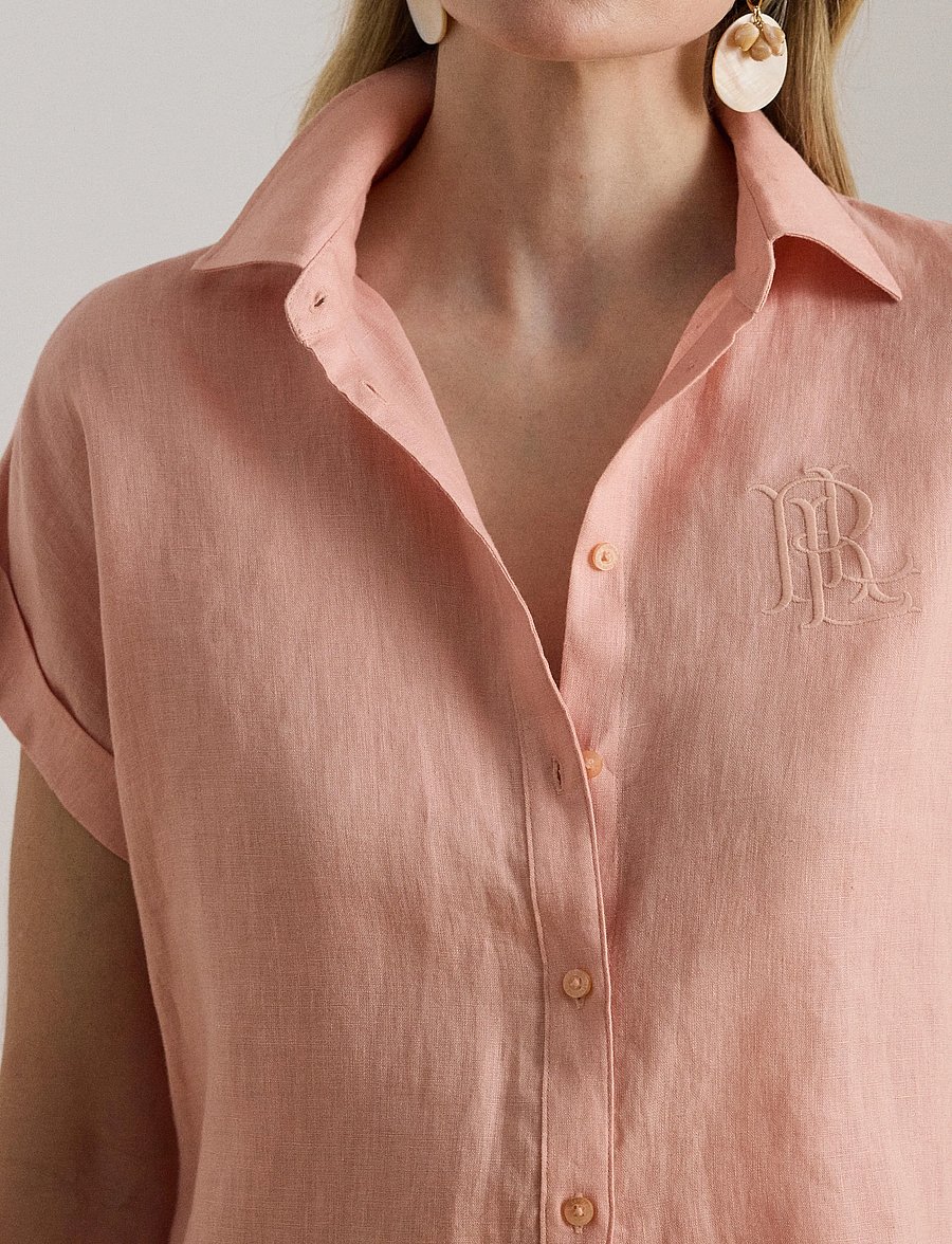Lauren Ralph Lauren - Linen Short-Sleeve Shirt - hørskjorter - pink rhodonite - 4