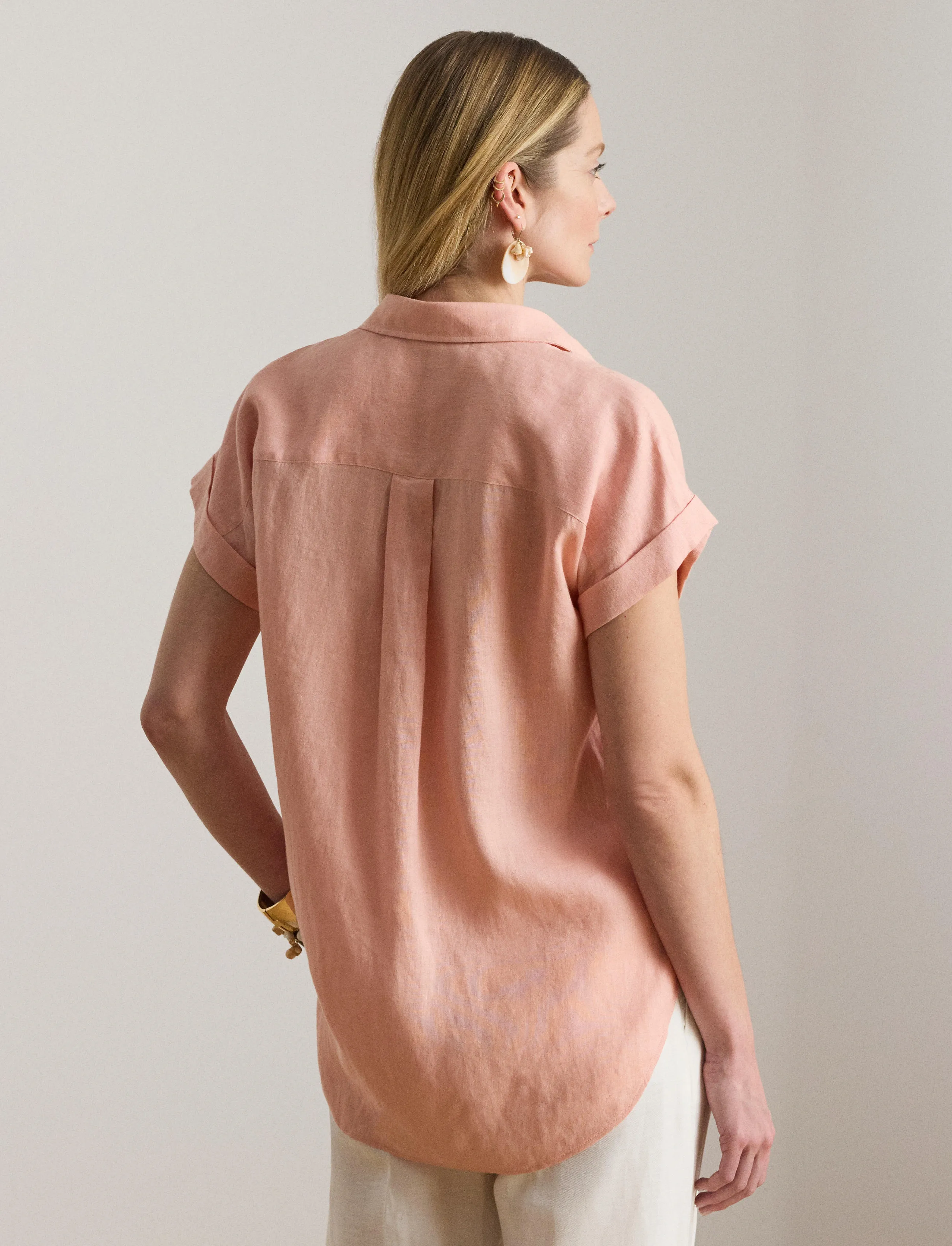 Lauren Ralph Lauren - Linen Short-Sleeve Shirt - hørskjorter - pink rhodonite - 5
