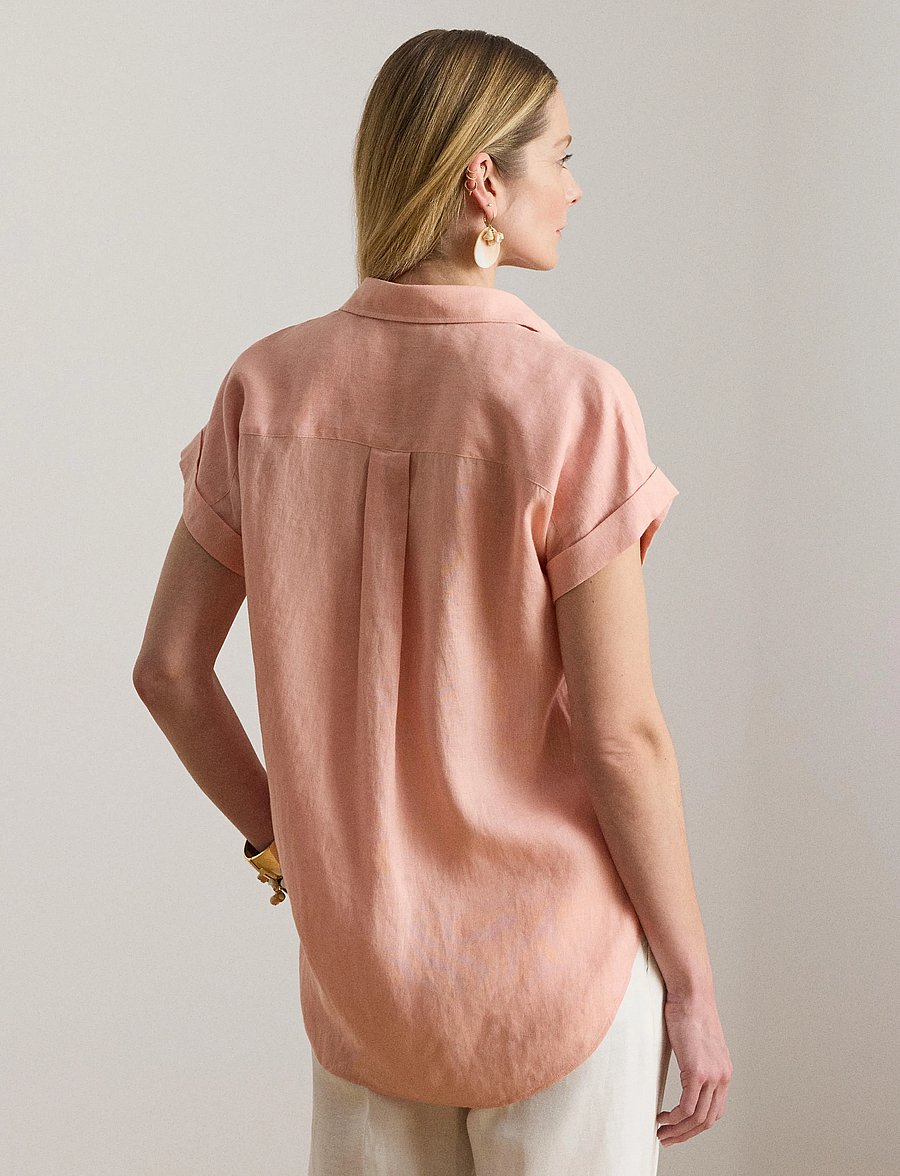 Lauren Ralph Lauren - Linen Short-Sleeve Shirt - hørskjorter - pink rhodonite - 5