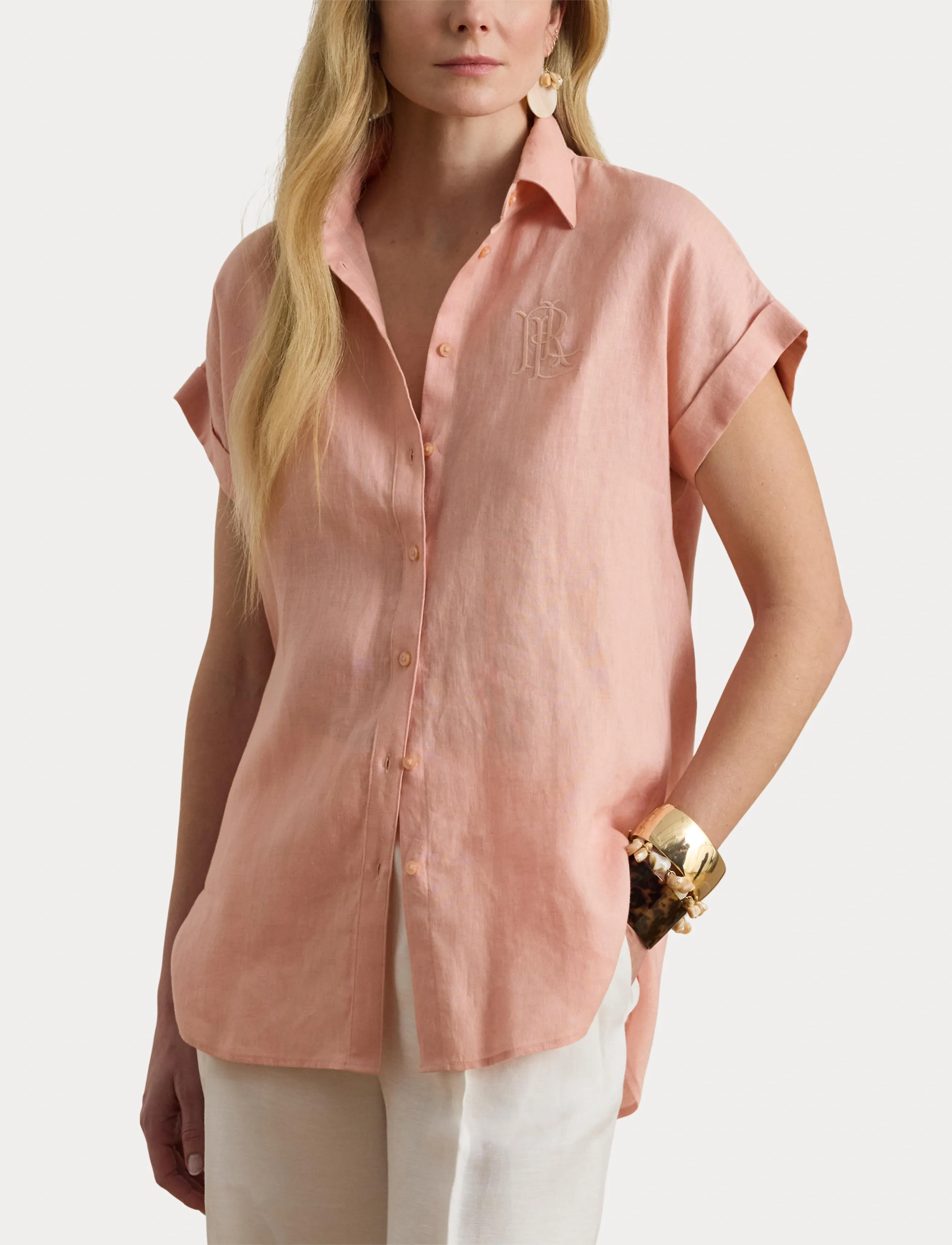 Lauren Ralph Lauren Linen Short-Sleeve Shirt - Lauren Ralph Lauren - PINK RHODONITE / pink/rose
