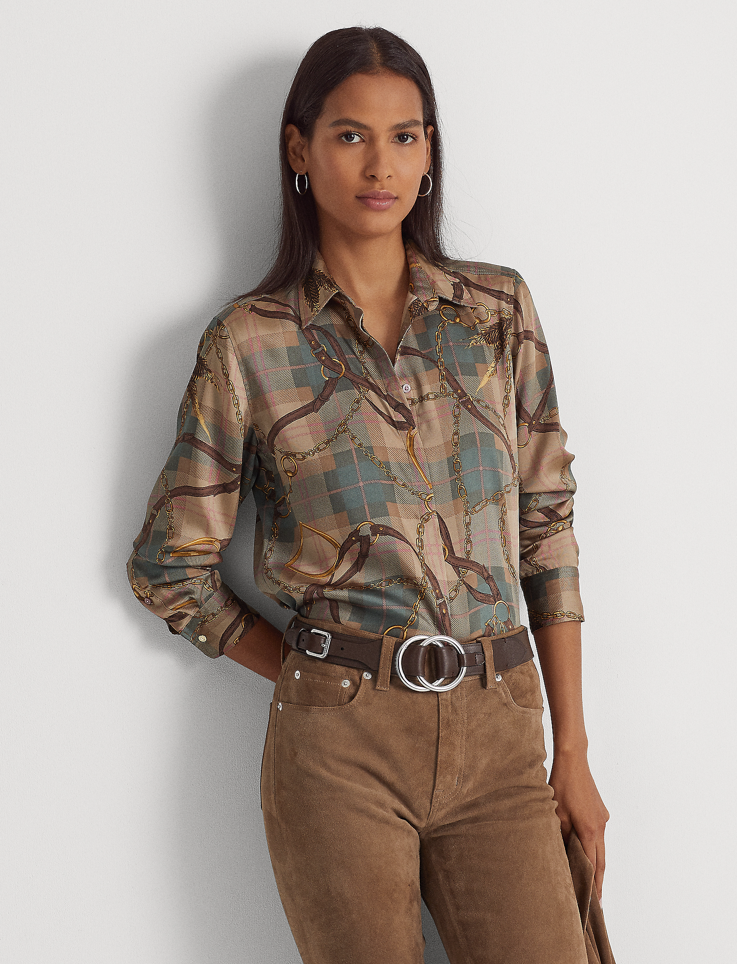 Lauren Ralph Lauren - Plaid Belting-Print Twill Shirt - tan multi - 2