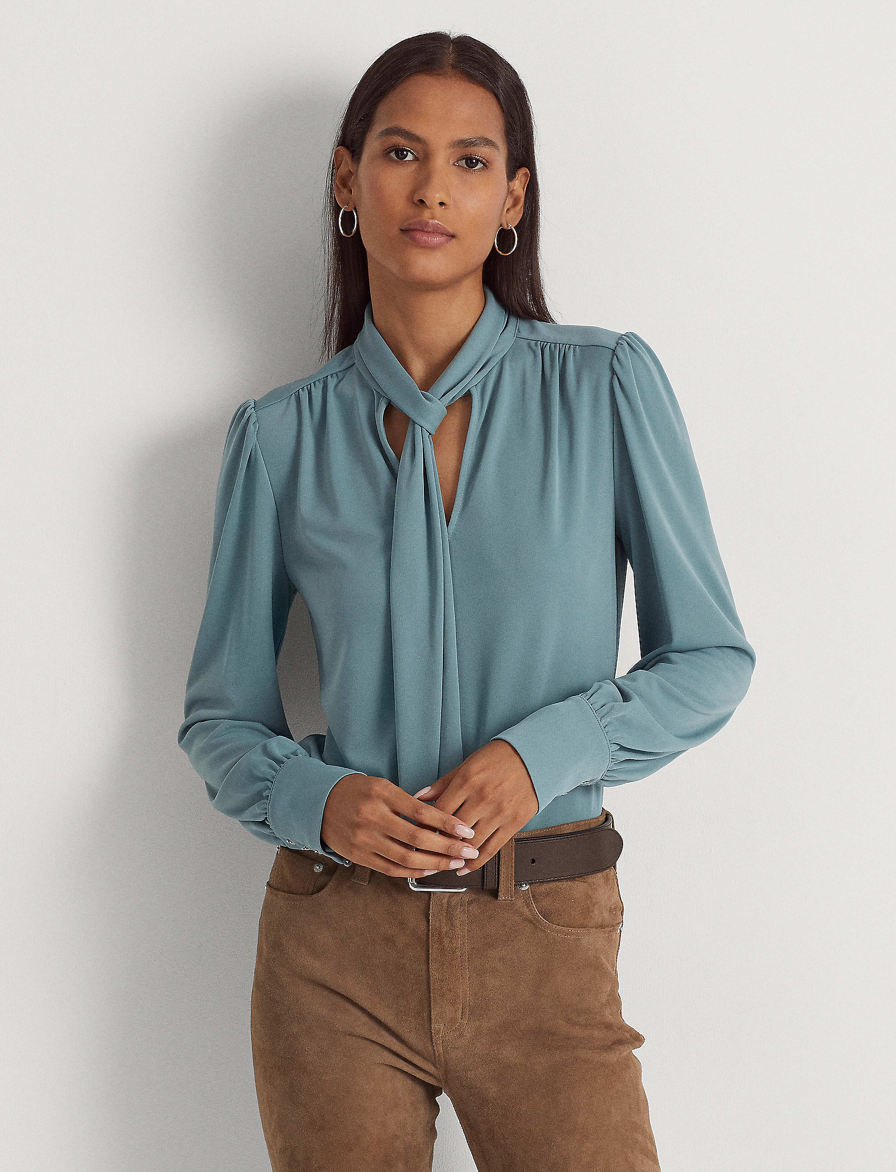 Lauren Ralph Lauren - Tie-Neck Jersey Top - highland sea - 2