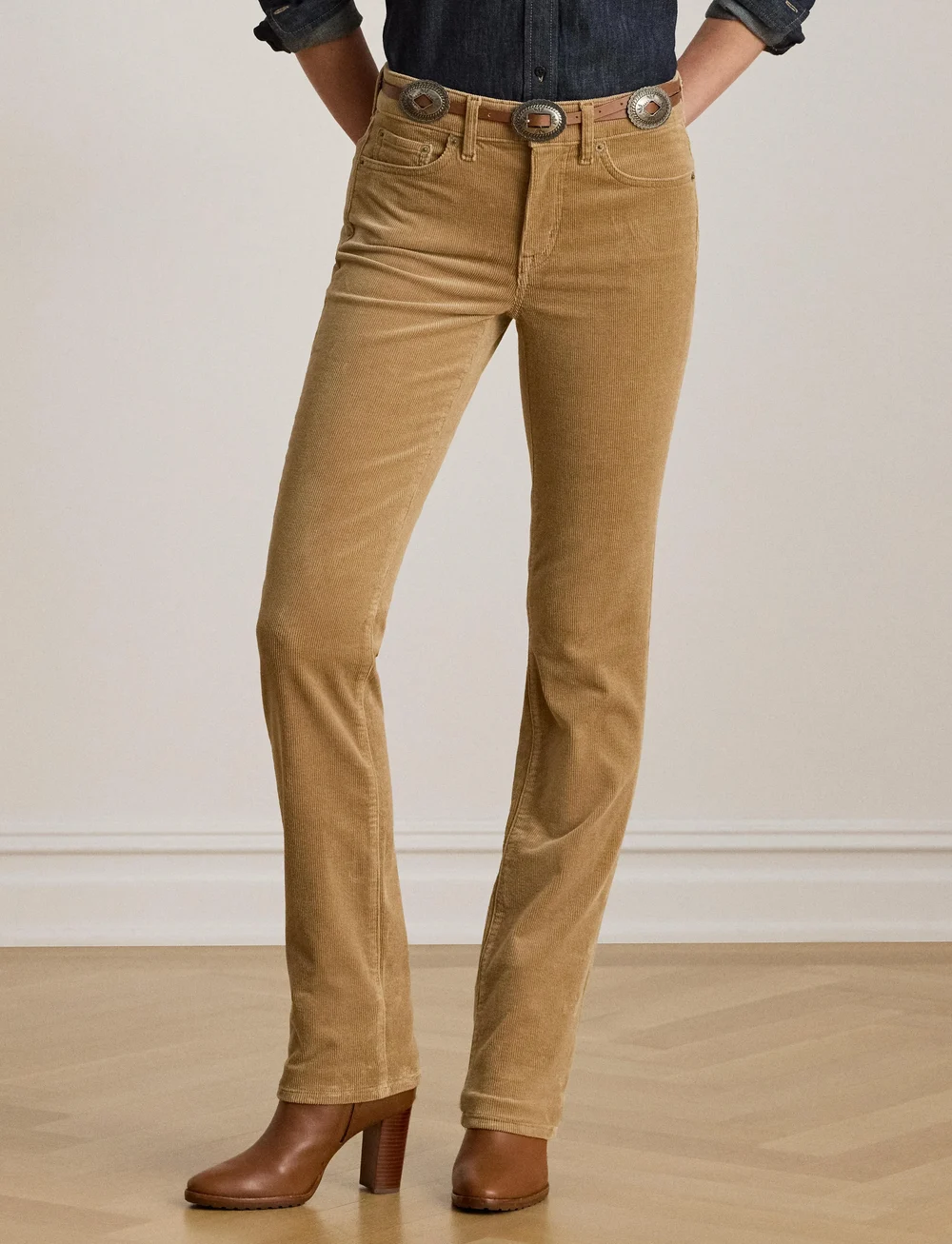 Lauren Ralph Lauren - Stretch Corduroy Mid-Rise Straight Pant - sirge säärega püksid - classic camel - 0