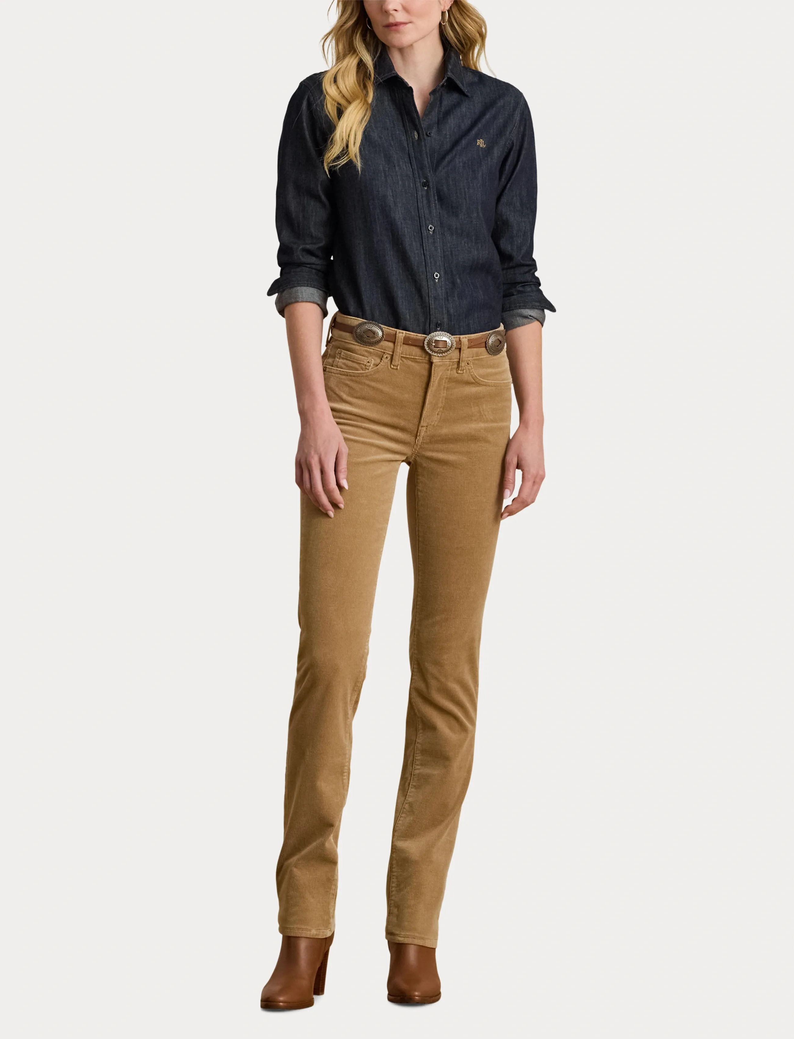 Lauren Ralph Lauren - Stretch Corduroy Mid-Rise Straight Pant - raka byxor - classic camel - 4