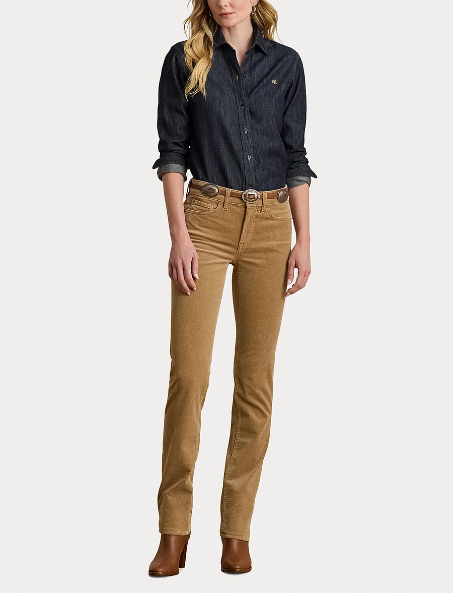 Lauren Ralph Lauren - Stretch Corduroy Mid-Rise Straight Pant - raka byxor - classic camel - 4