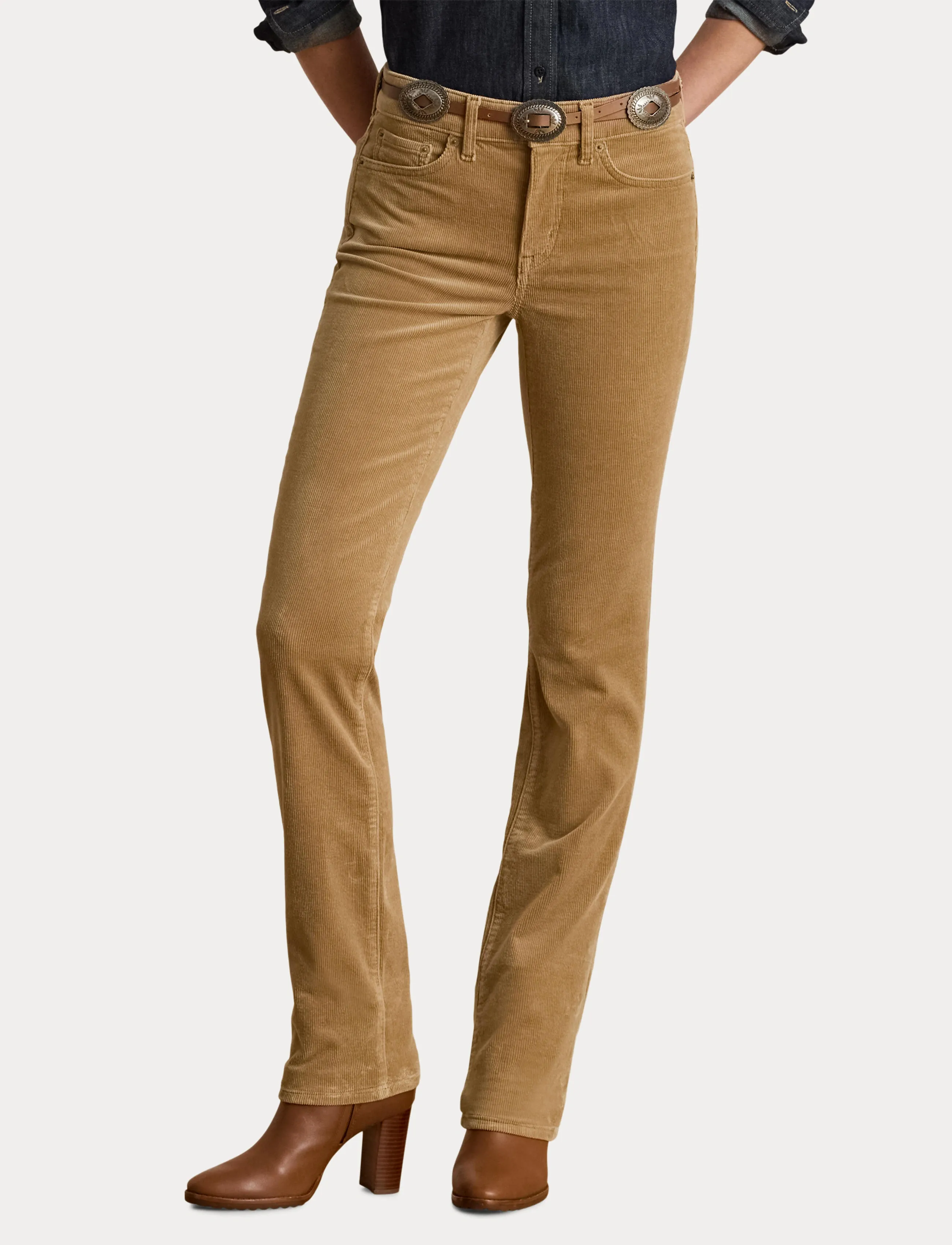 Lauren Ralph Lauren - Stretch Corduroy Mid-Rise Straight Pant - raka byxor - classic camel - 5