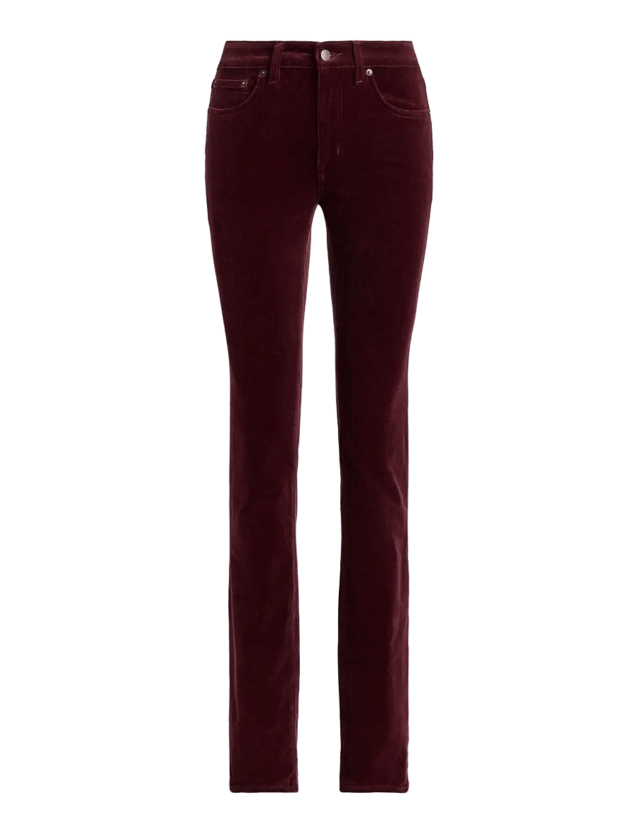 Lauren Ralph Lauren - Stretch Corduroy Mid-Rise Straight Pant - pantalons droits - dark garnet - 1
