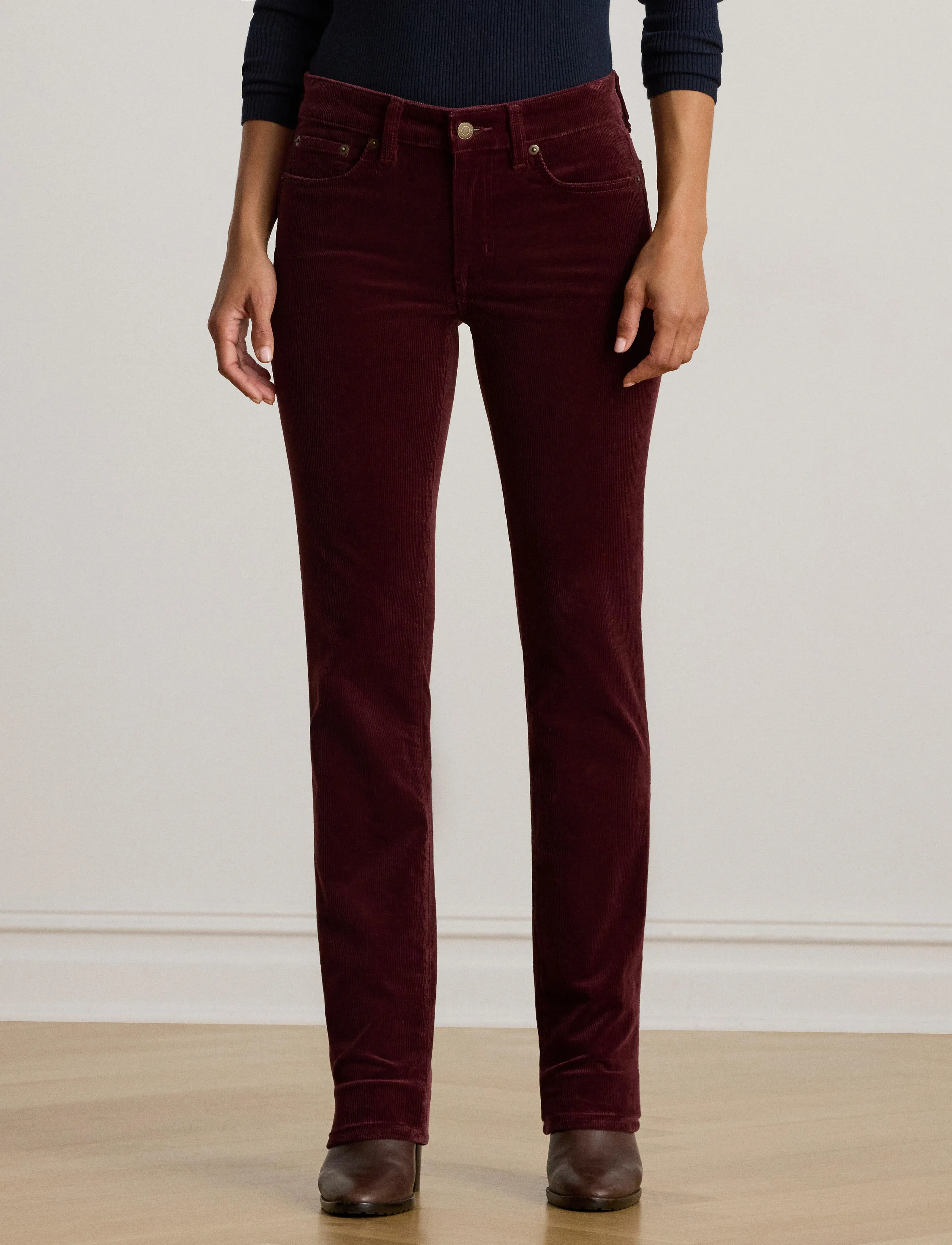 Lauren Ralph Stretch Corduroy Mid-Rise Straight Pant, 32, Trousers, Burgunderrot - Leg, Frauen