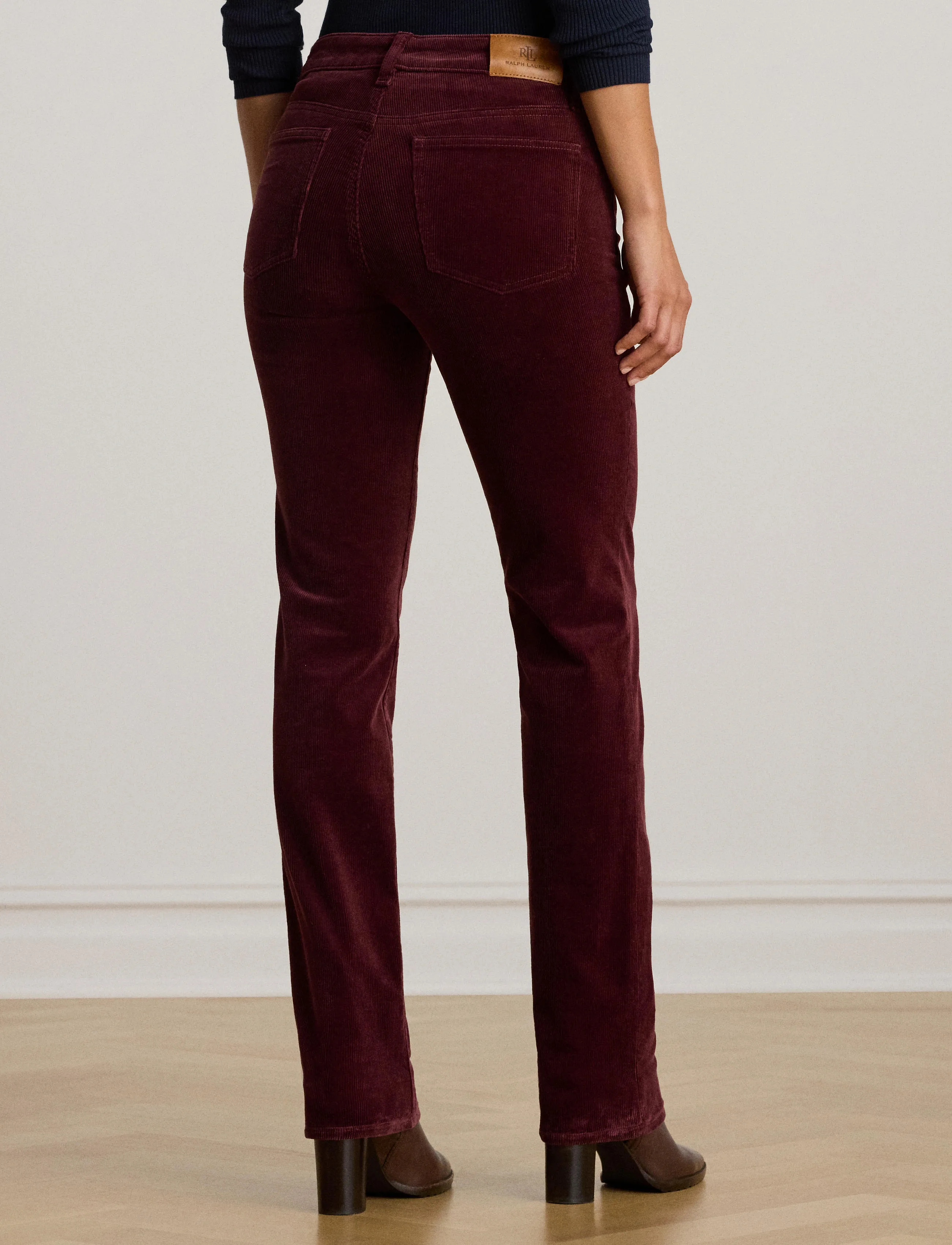 Lauren Ralph Lauren - Stretch Corduroy Mid-Rise Straight Pant - pantalons droits - dark garnet - 2