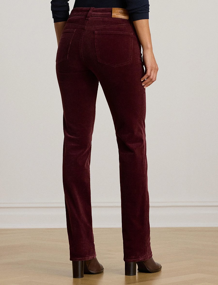 Lauren Ralph Lauren - Stretch Corduroy Mid-Rise Straight Pant - pantalons droits - dark garnet - 2