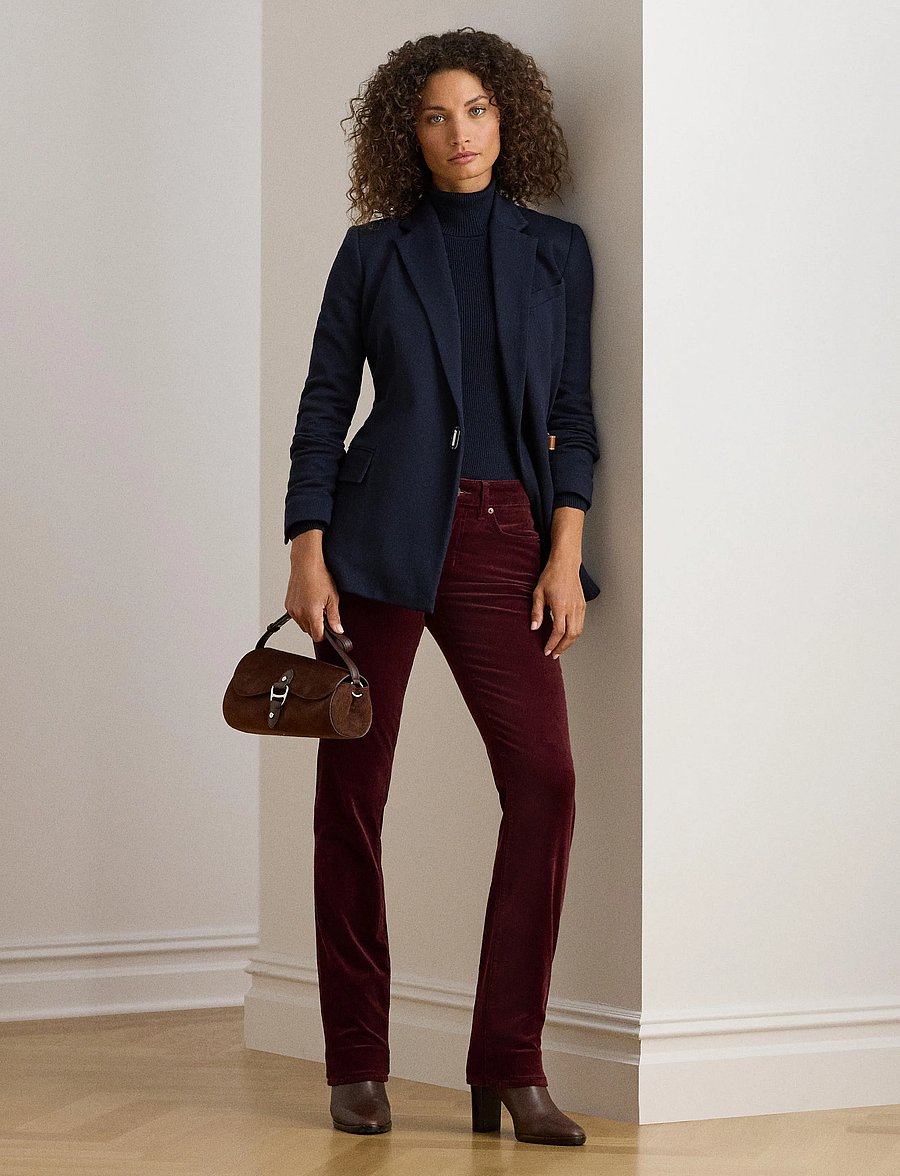 Lauren Ralph Lauren - Stretch Corduroy Mid-Rise Straight Pant - pantalons droits - dark garnet - 3