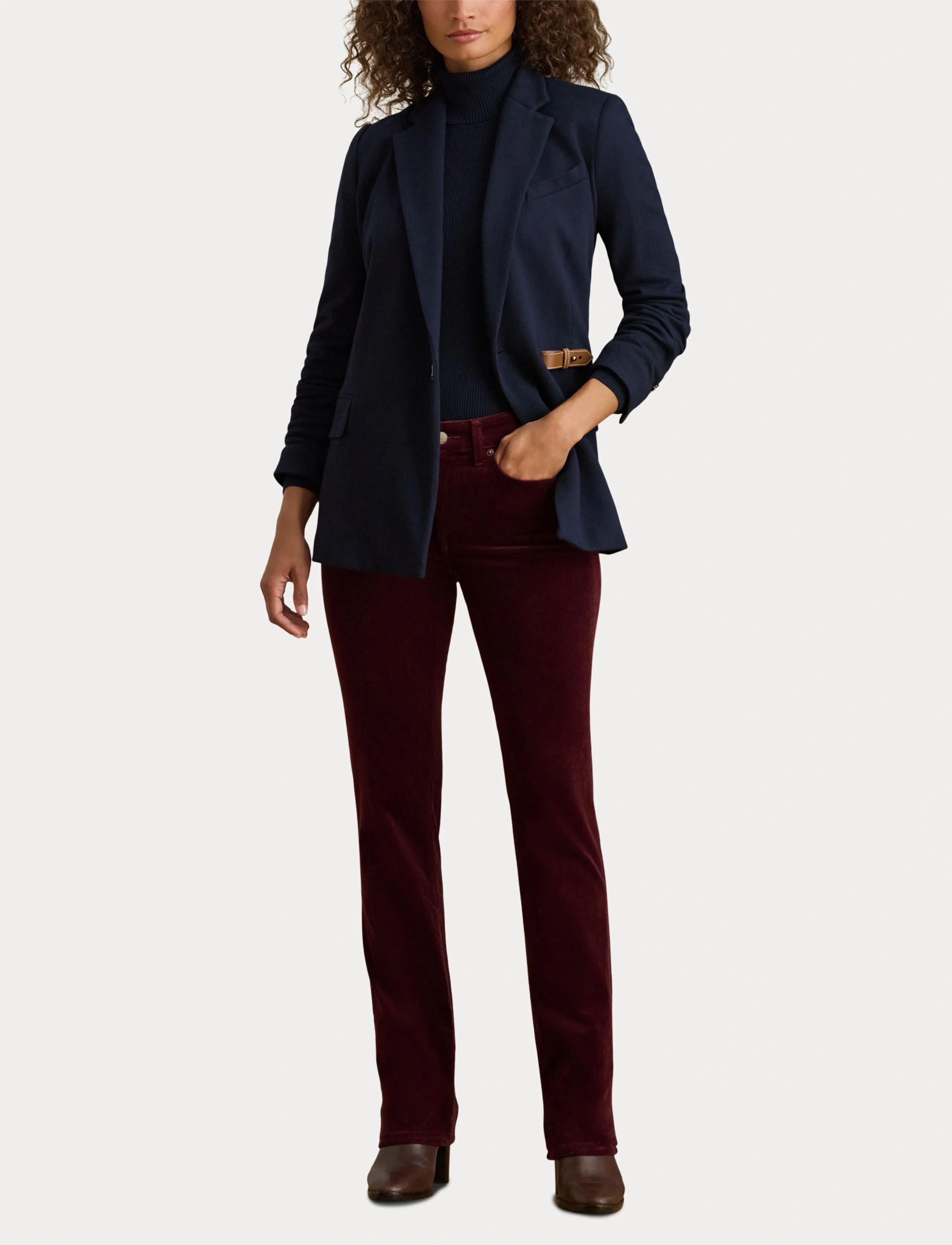 Lauren Ralph Lauren - Stretch Corduroy Mid-Rise Straight Pant - pantalons droits - dark garnet - 4