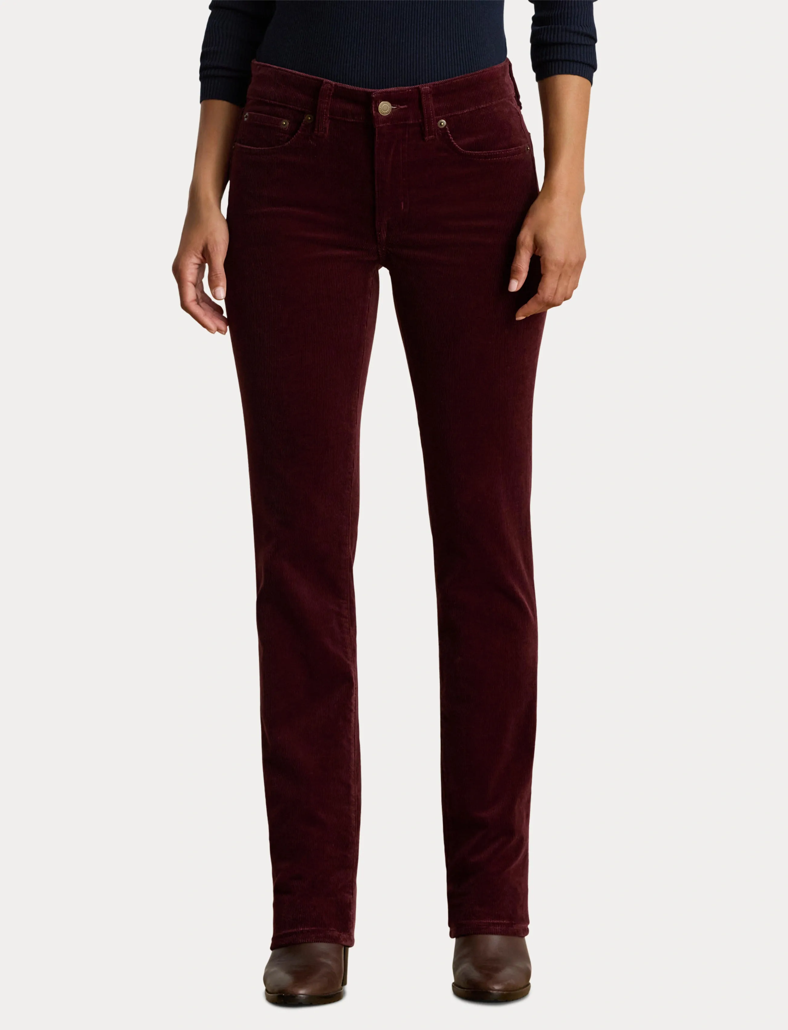 Lauren Ralph Lauren - Stretch Corduroy Mid-Rise Straight Pant - bukser med lige ben - dark garnet - 5
