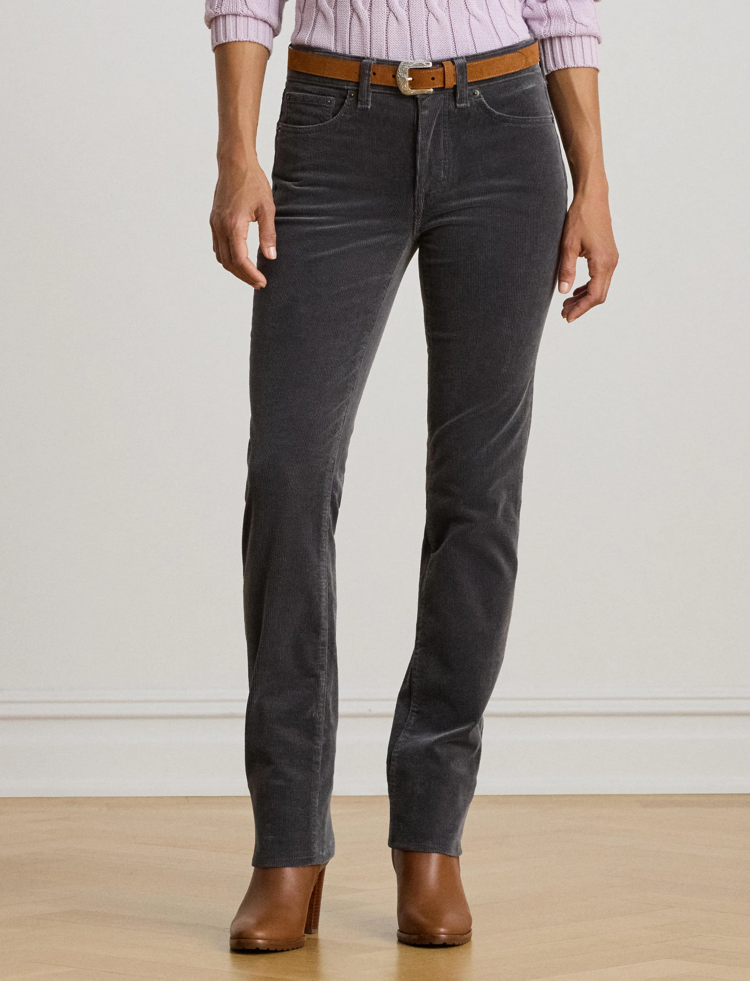 Lauren Ralph Lauren Stretch Corduroy Mid-Rise Straight Pant - Hosen - ONYX GREY / grey