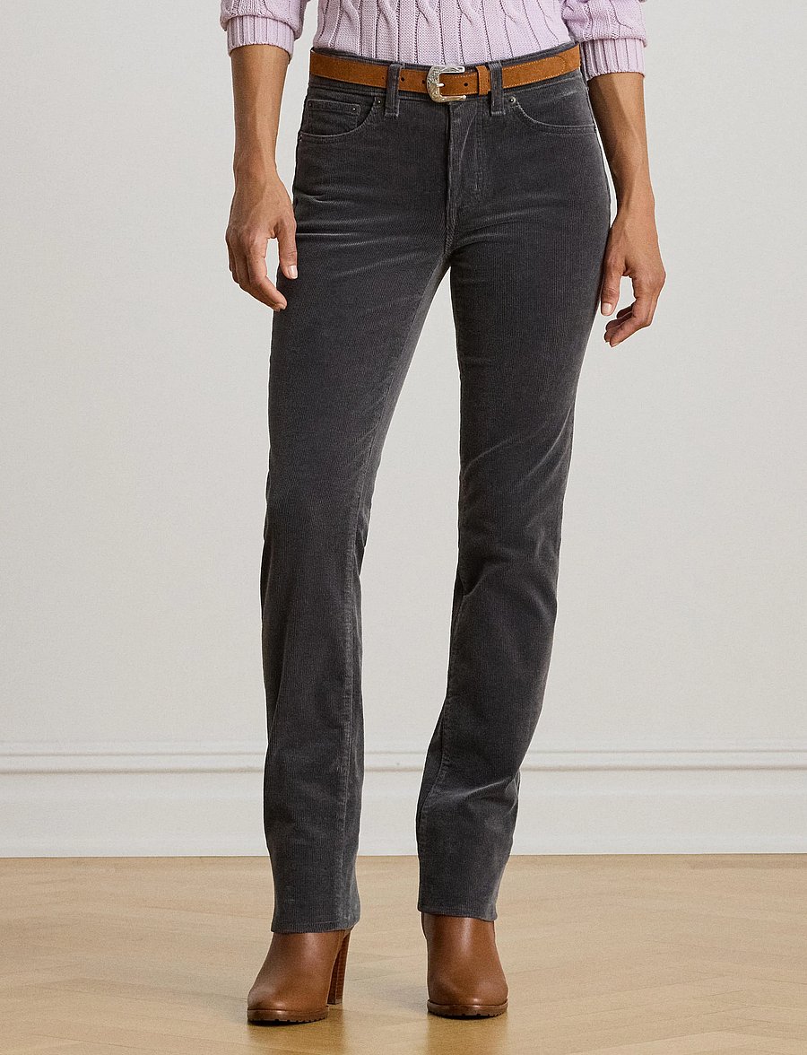Lauren Ralph Lauren - Stretch Corduroy Mid-Rise Straight Pant - bukser med lige ben - onyx grey - 0