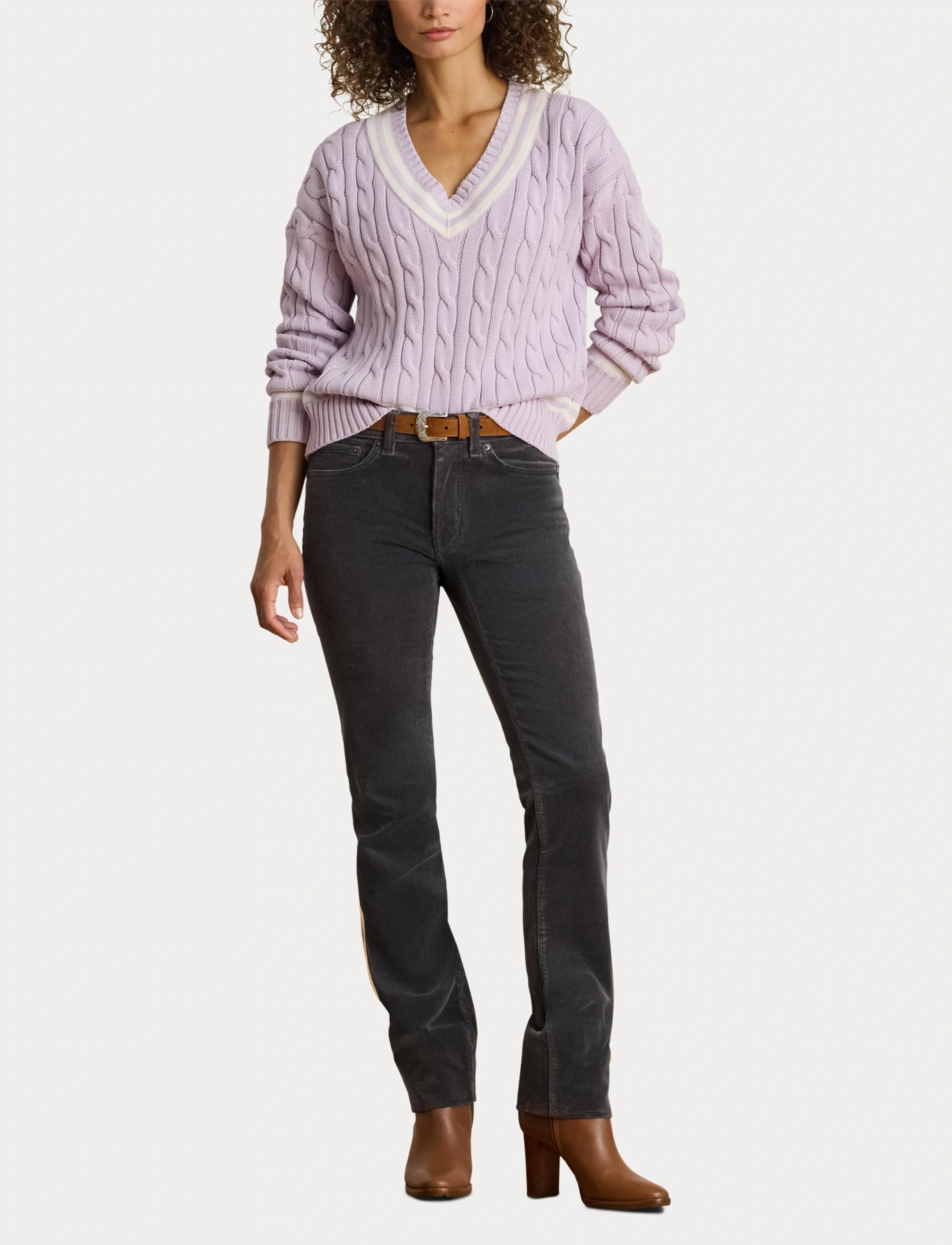 Lauren Ralph Lauren - Stretch Corduroy Mid-Rise Straight Pant - bukser med lige ben - onyx grey - 4