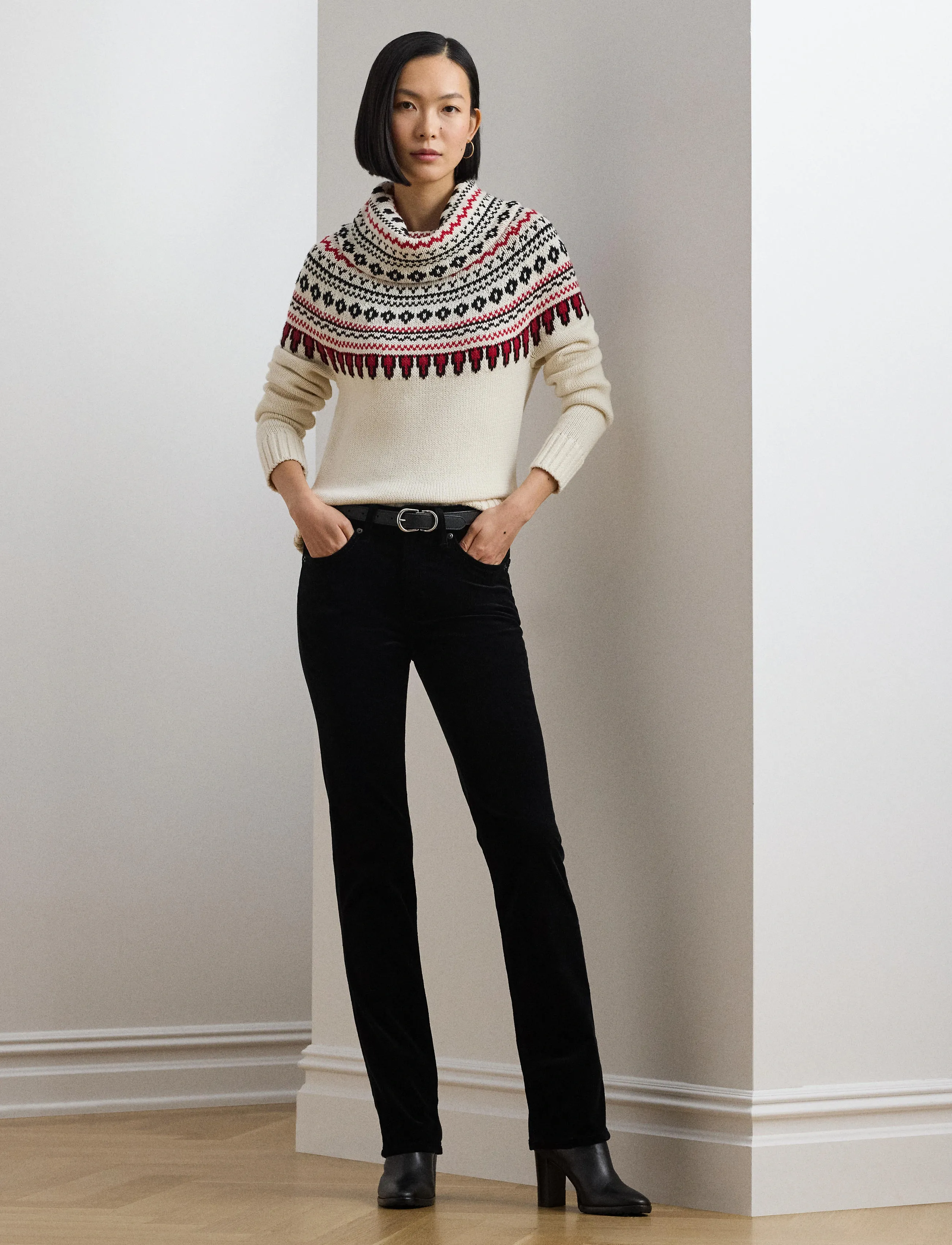 Lauren Ralph Lauren - Stretch Corduroy Mid-Rise Straight Pant - pantalons droits - polo black - 3
